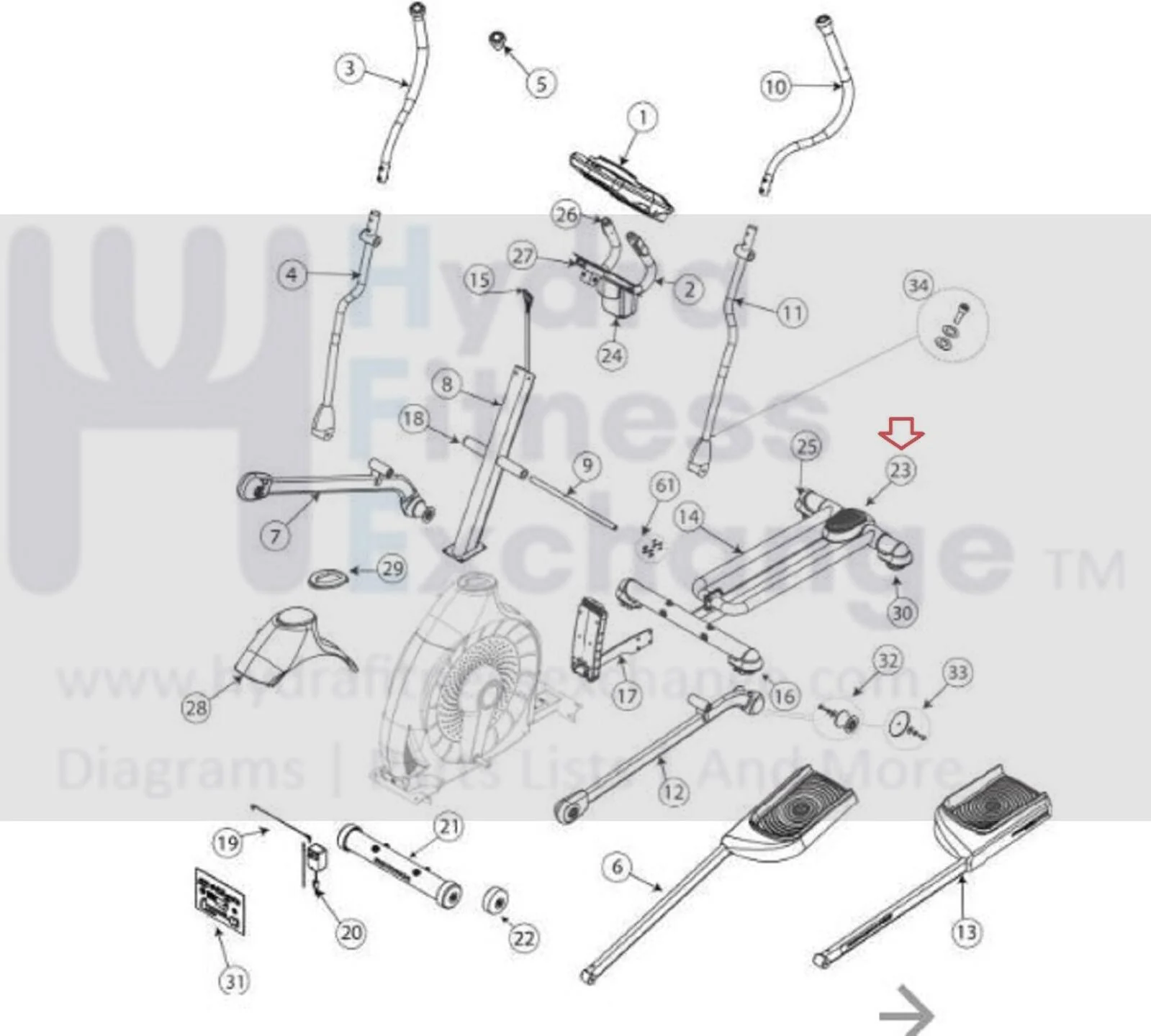 Schwinn Fitness Elliptical Rear Kit Step Service 8002324 - Image 2