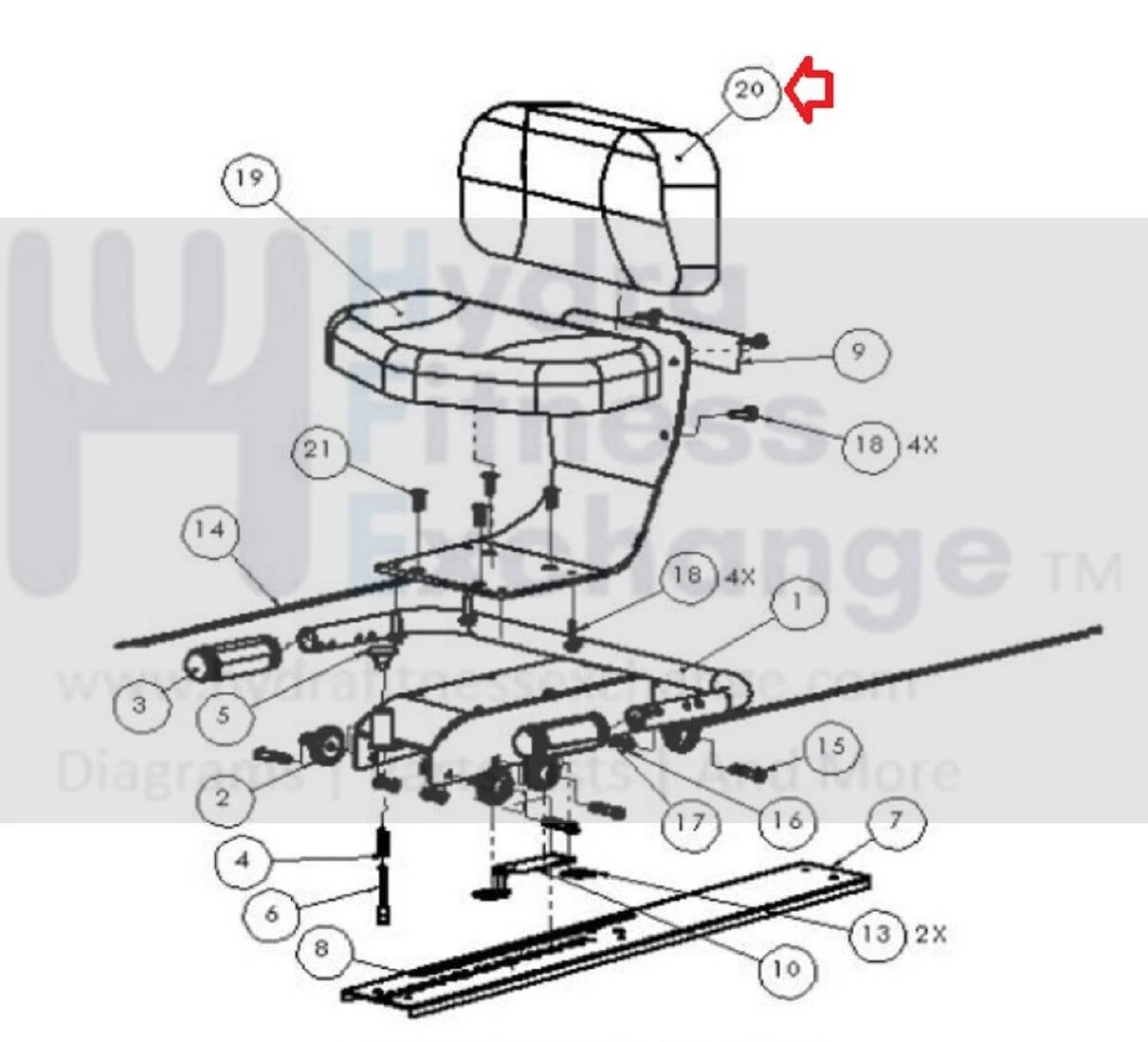 SciFit Fitness REX7000 PRO100 Recumbent Elliptical Low Seat Back Pad P4435 - Image 3