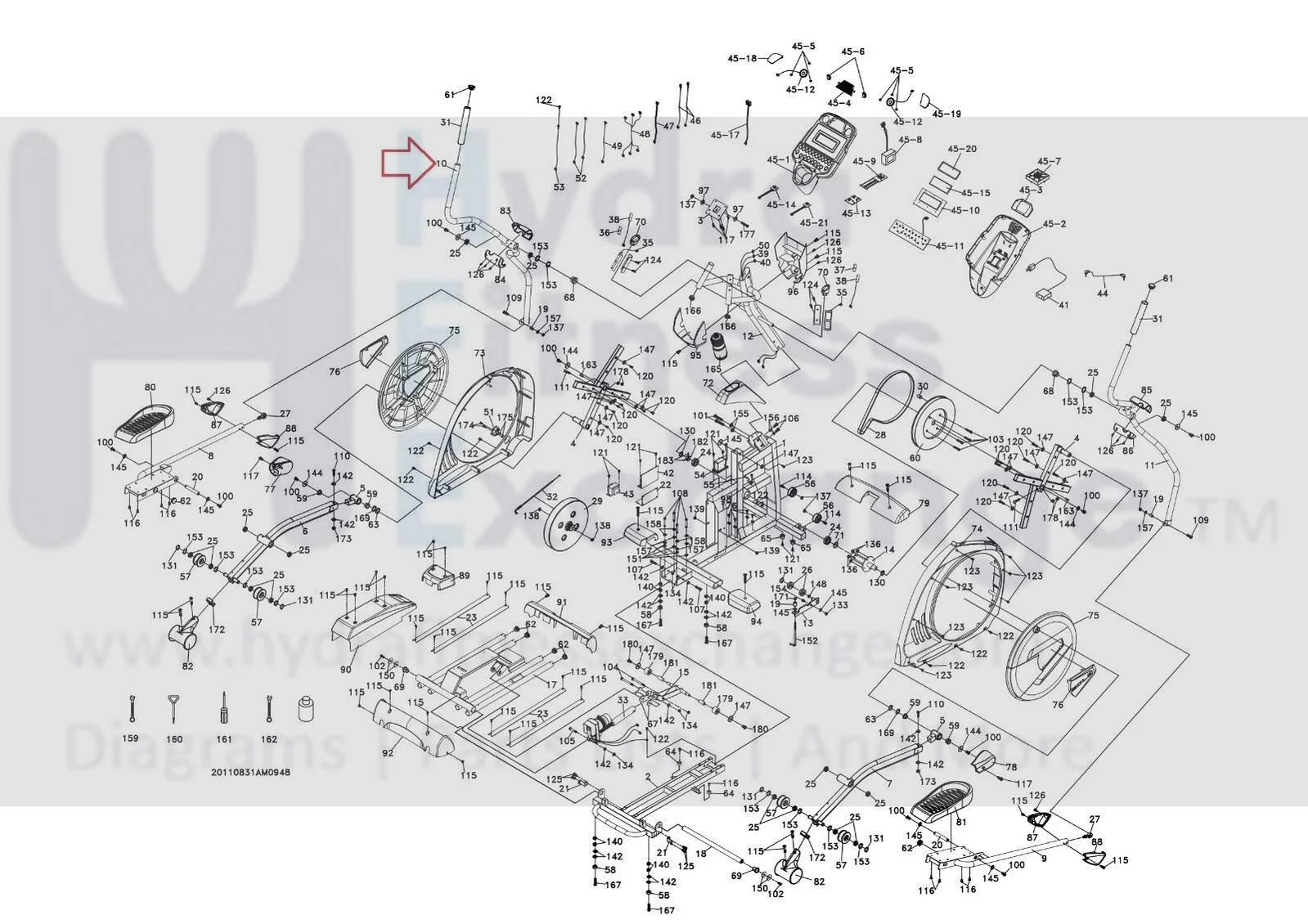 Sole AE25 (525010) Elliptical Left Moving Arm with Incline Button BB060049-Q2 - Image 2