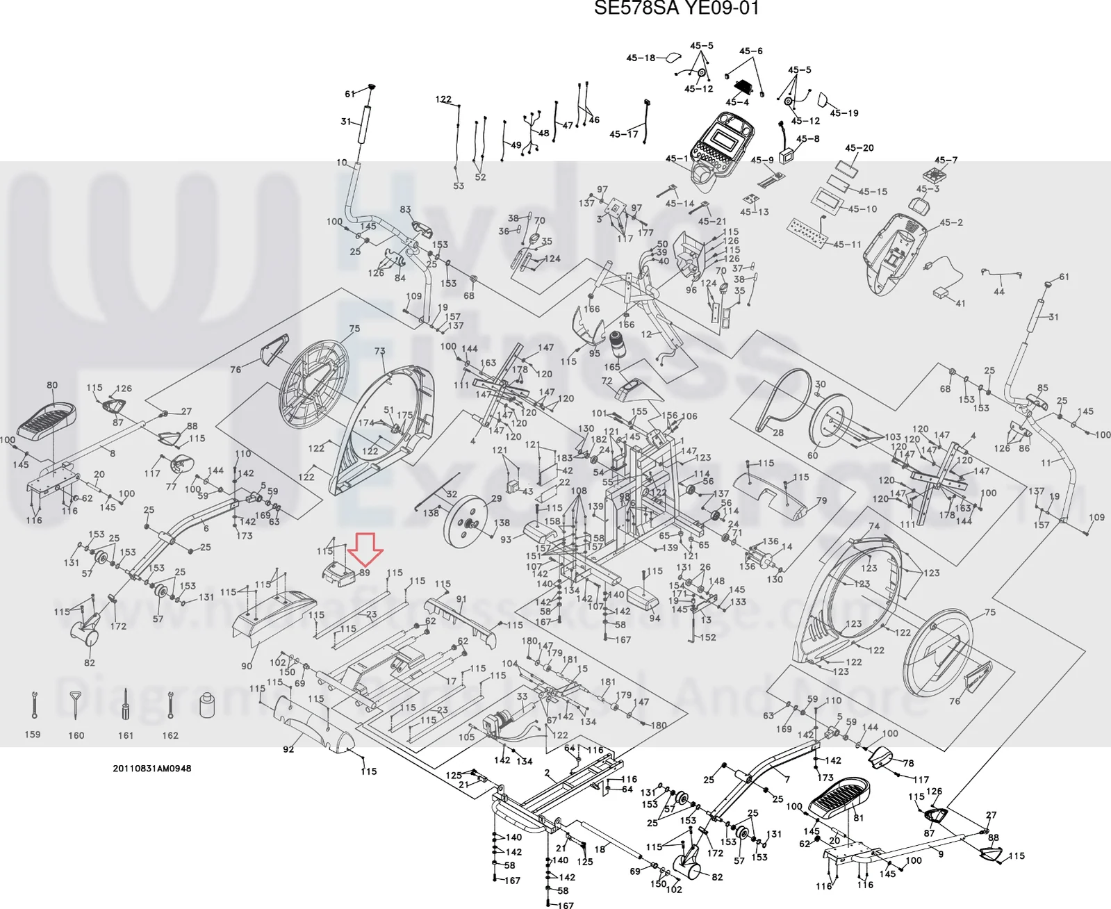 Sole Fuel Fitness E25 E55 E3 - 539016 Elliptical Incline Bottom Cover P190008-A1 - Image 3