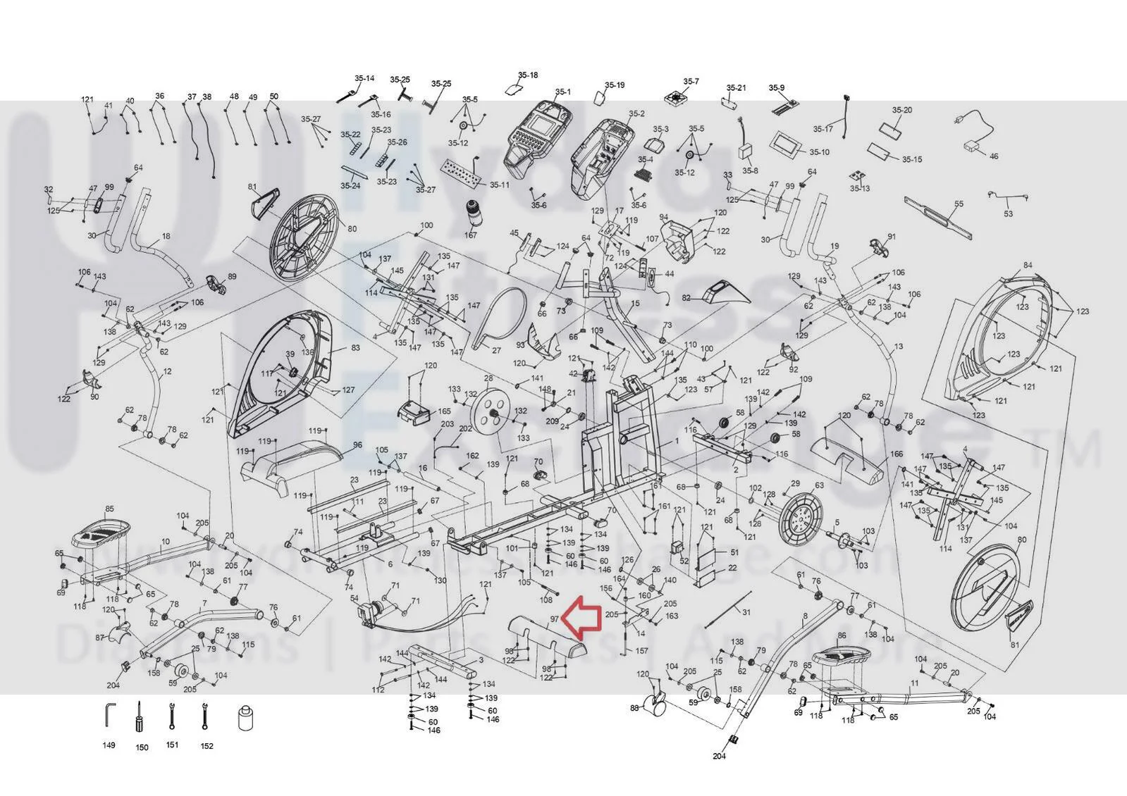 Sole Xterra Fitness E20 E25 FS5.4e Elliptical Rear Bar Cover P190041-A1 - Image 3