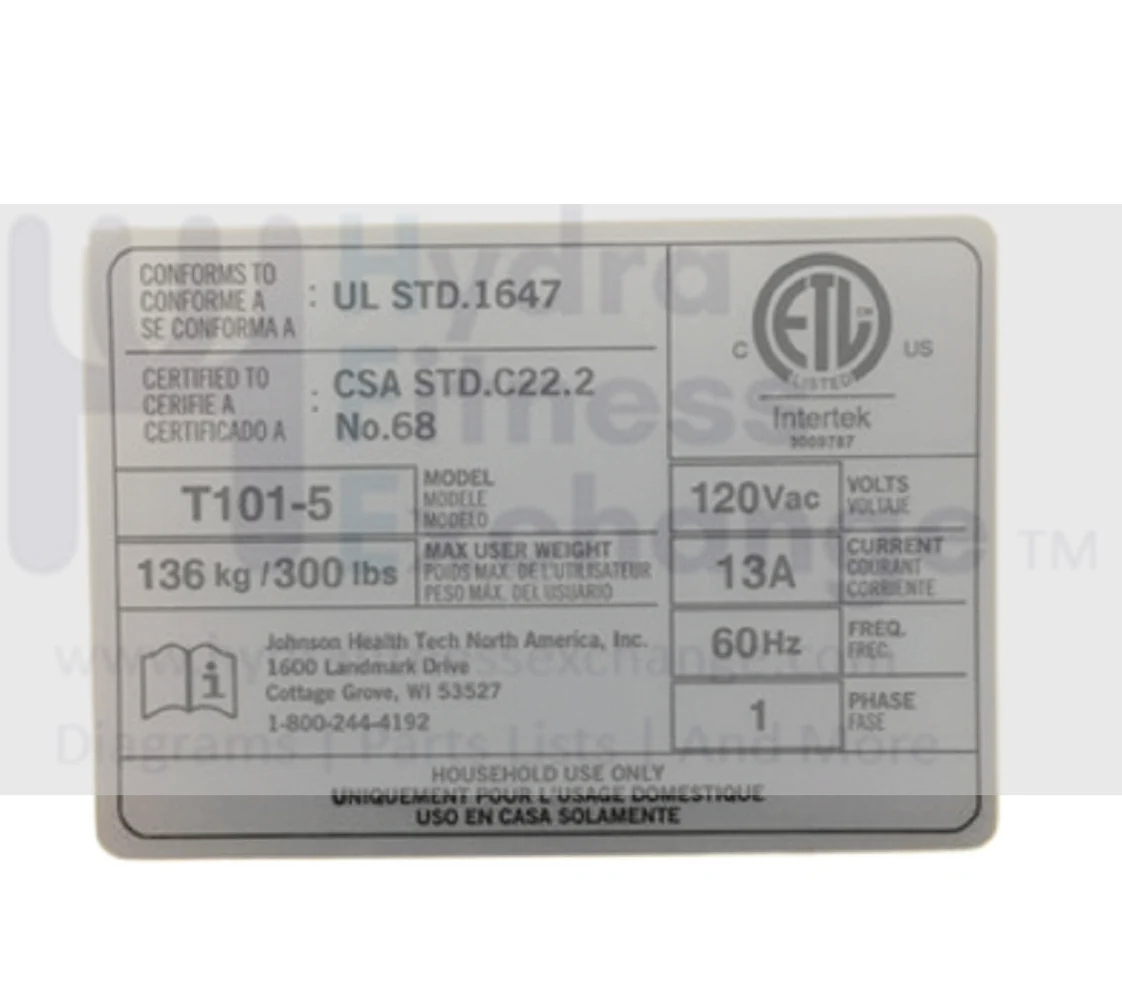 Horizon Fitness TM734 TM486 Treadmill Special Label 1000419572