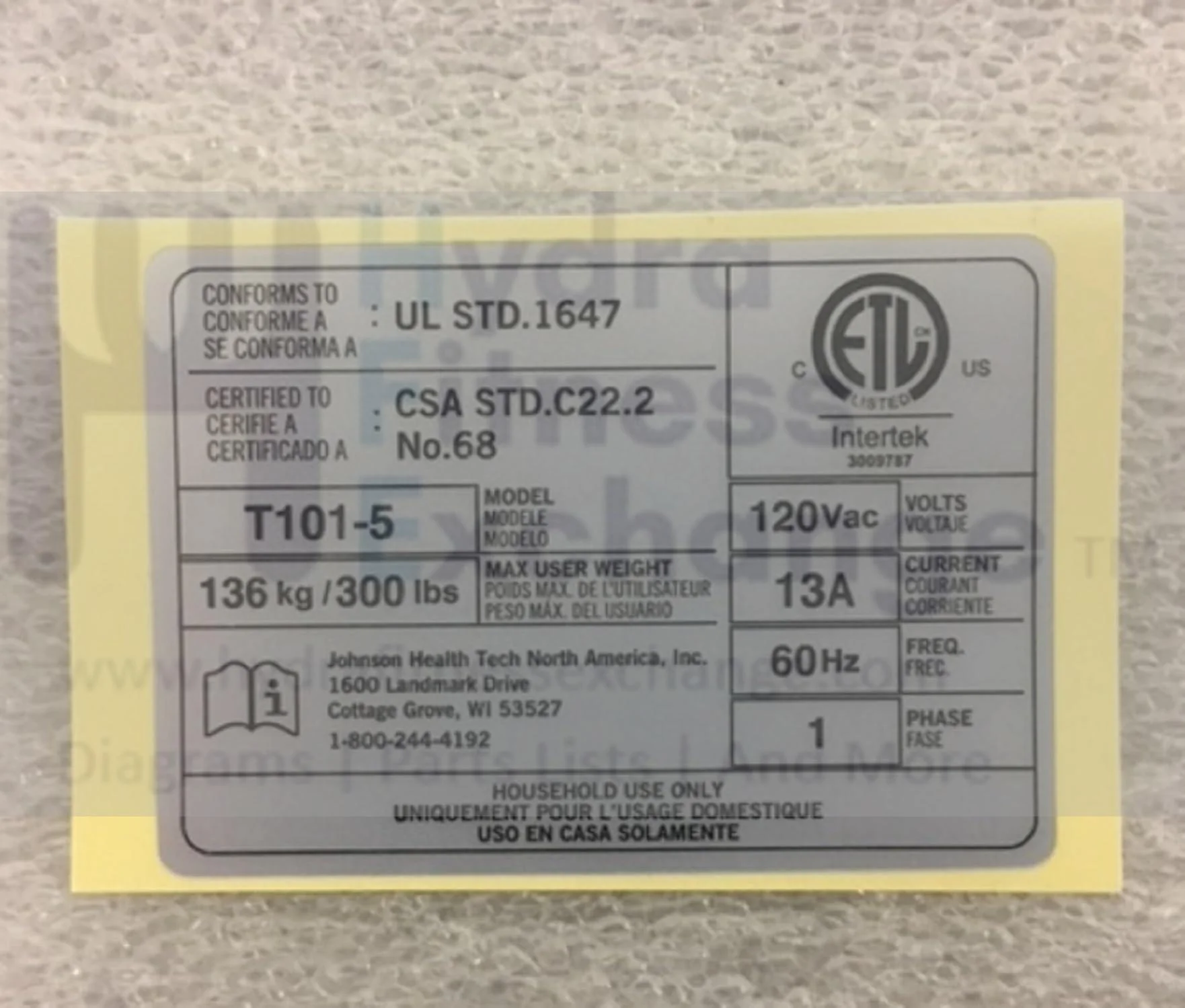 Horizon Fitness TM734 TM486 Treadmill Special Label 1000419572 - Image 3