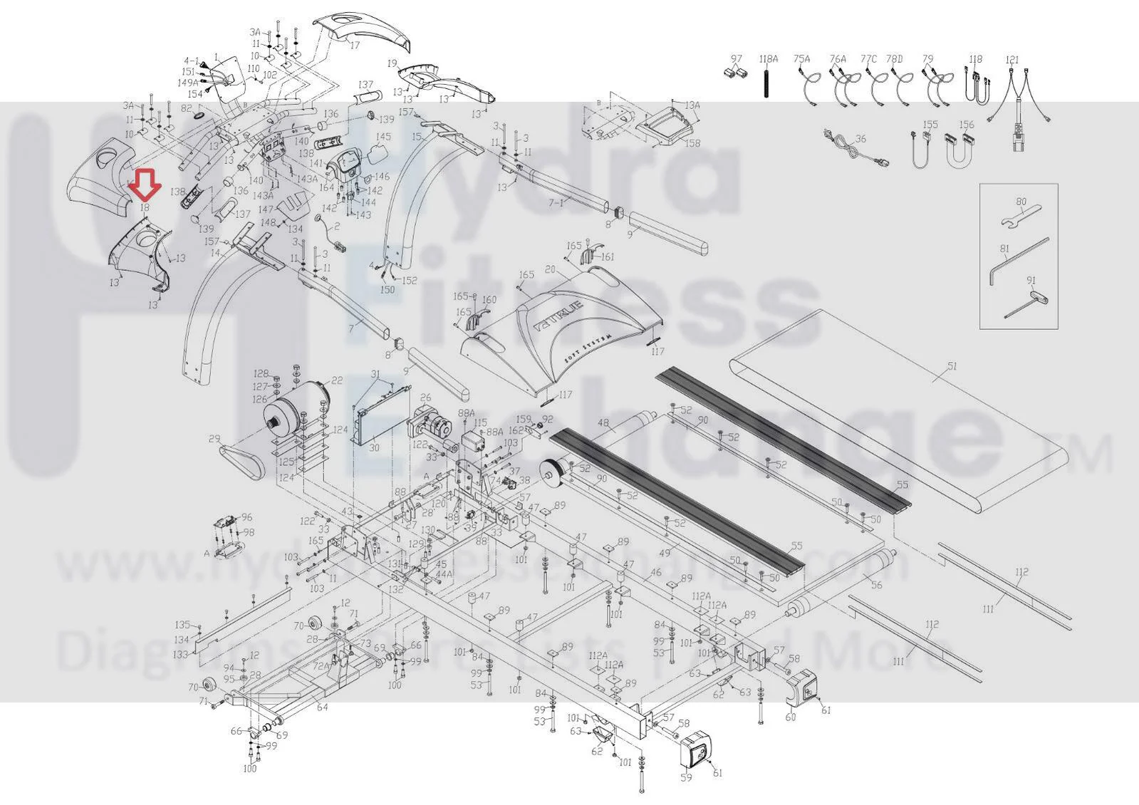 True CS800 LC1100 CS400 CS200 Treadmill Left Plastic Bottom Shouder 9CT0064 - Image 2