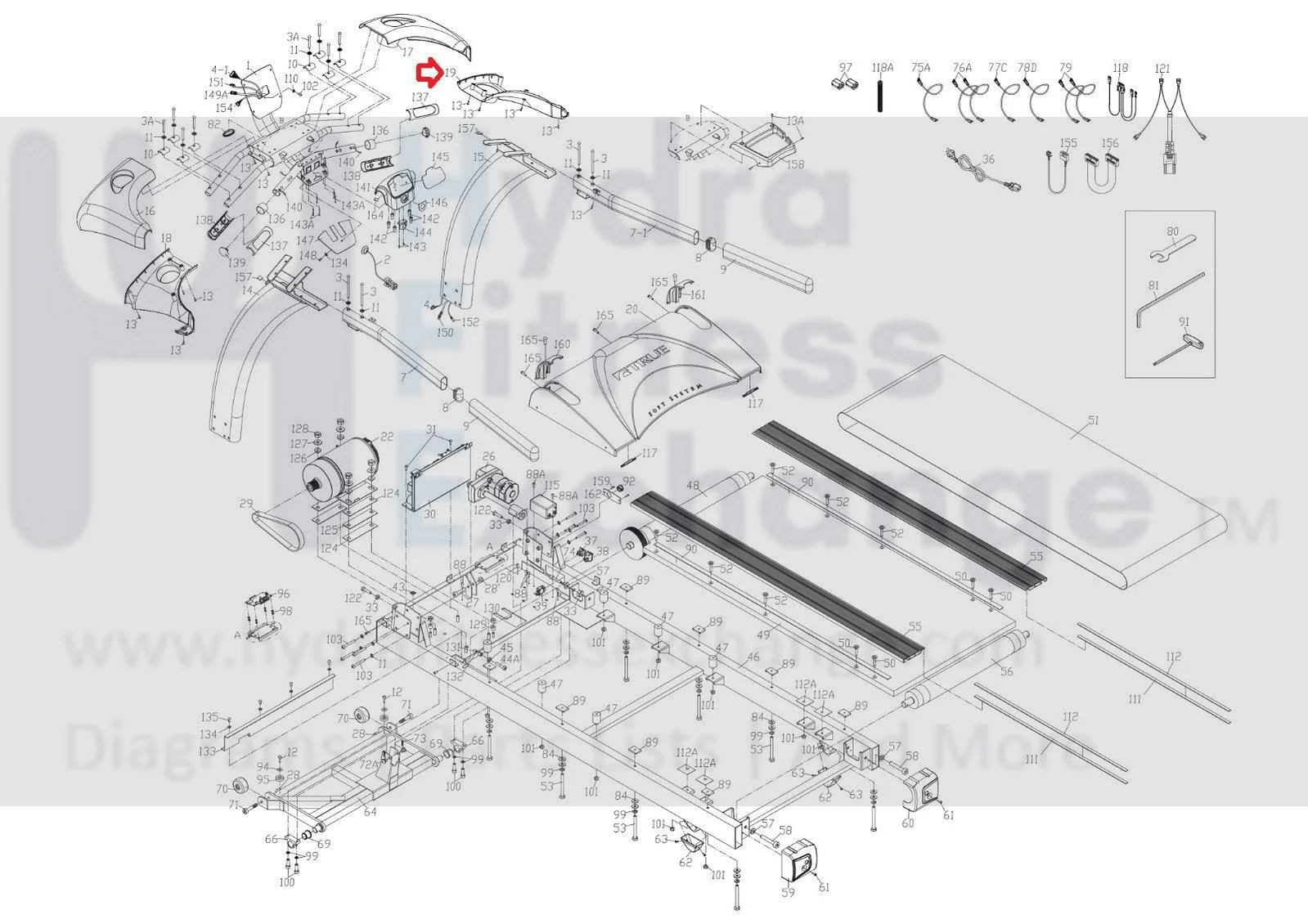 True CS800 LC1100 CS400 CS200 Treadmill Right Plastic Bottom Shouder 9CT0065 - Image 2