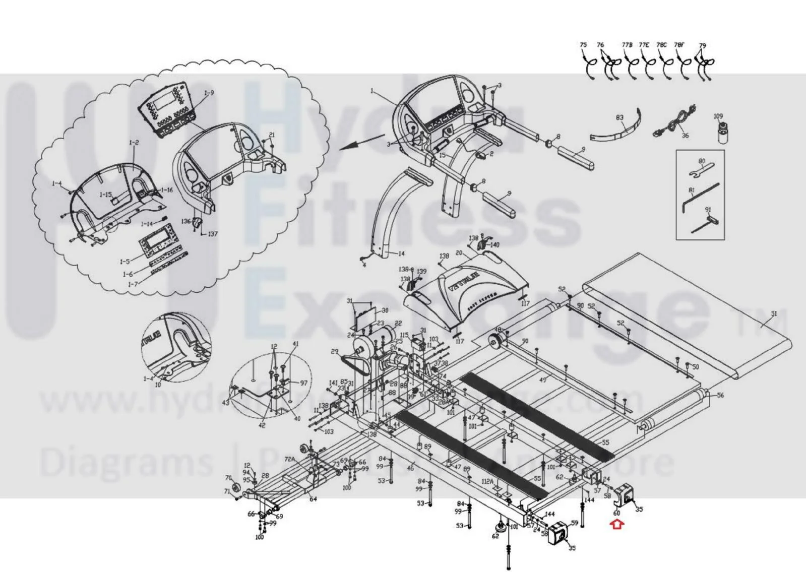 True PS100 PS300 PS900 LC1100 TPS100 Treadmill Right Rear Roller End Cap 9PS0060 - Image 3