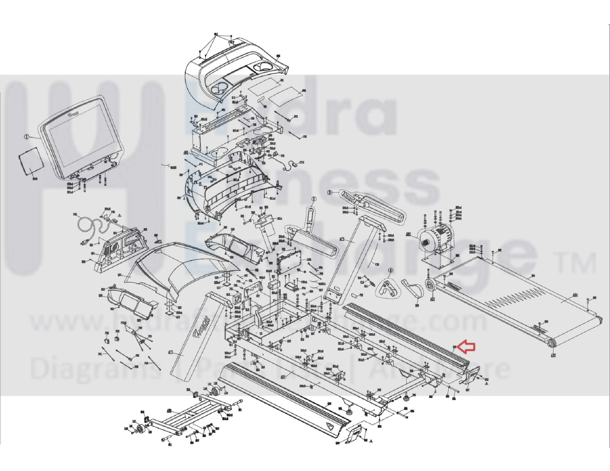 Vision Fitness TM742B TM743B TM789B Treadmill Right Side Rail Extrawork Screen Print 1000425548 - Image 3