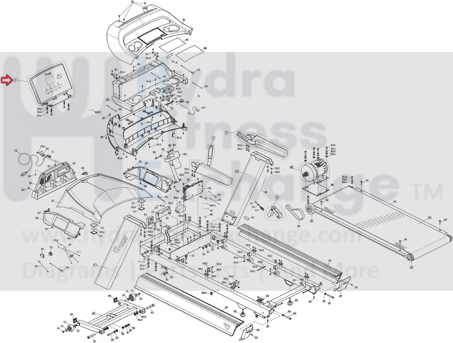 Vision Fitness Treadmill Display Console Set Semi Assembly 1000441853 - Image 2