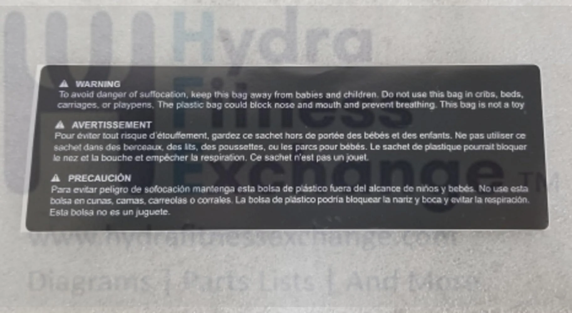 Vision Horizon Fitness TM746 TM499 TM758 TM1000 TM742B Treadmill Warning Label 1000219244 - Image 2
