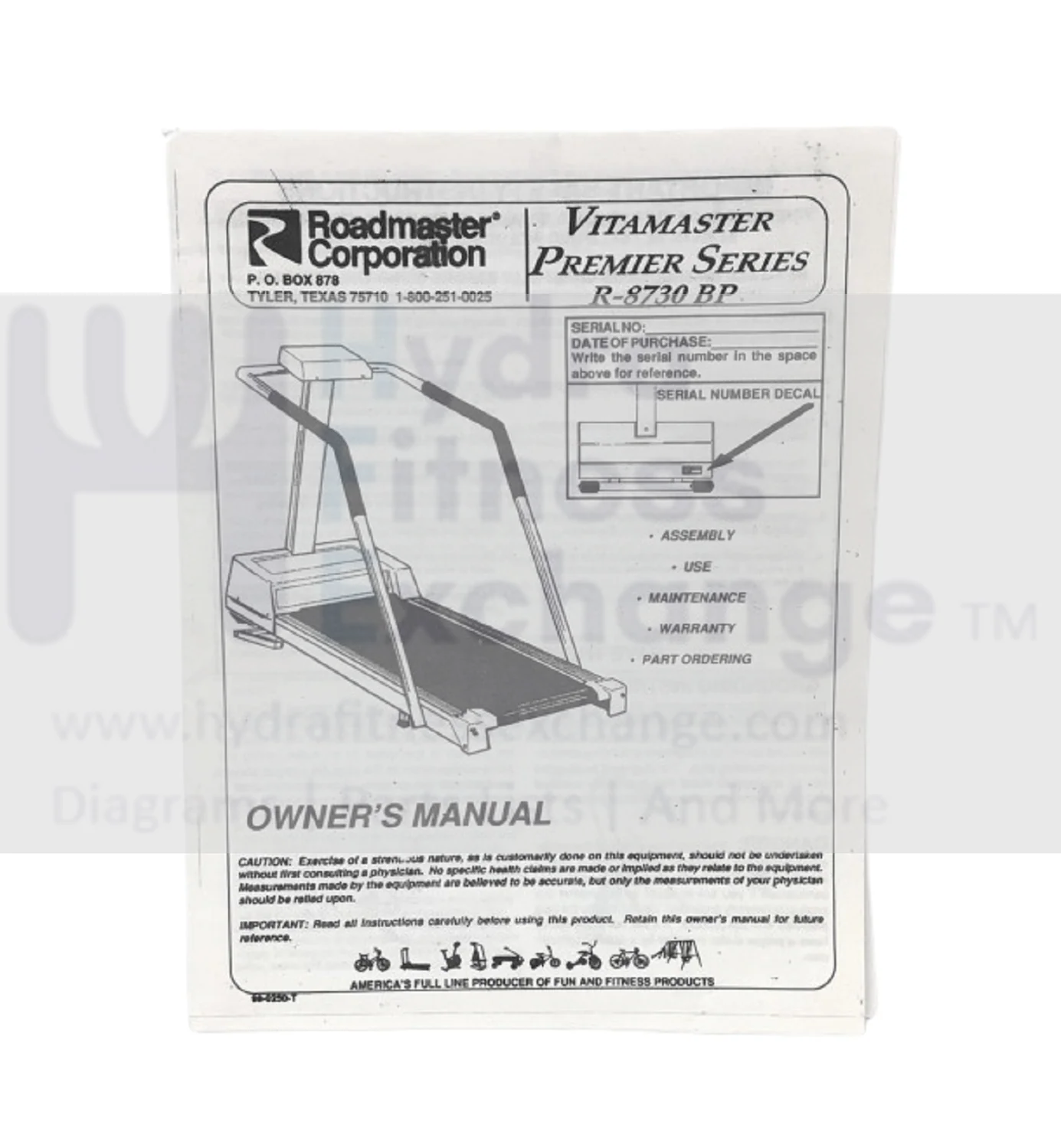 Vitamaster Premier R-8730BP Treadmill Owner's User Manual 65-100-98 - Image 2