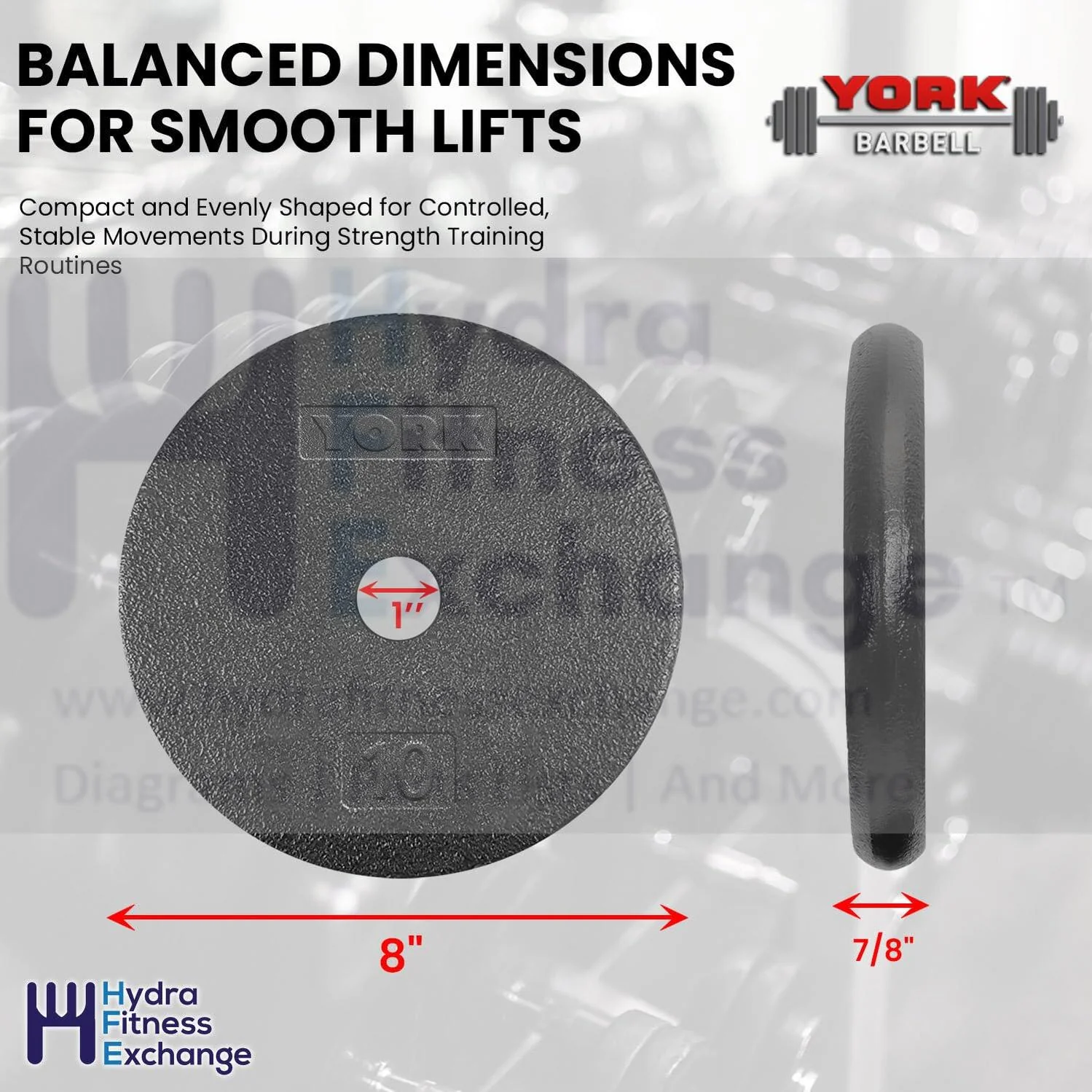 York Barbell 1” Standard Flat Pro Cast Iron Weight Plate for Strength Training (10 LB – Durable Pancake Design – Compatible with Standard Dumbbell Handles & Home Gym Equipment - Image 4