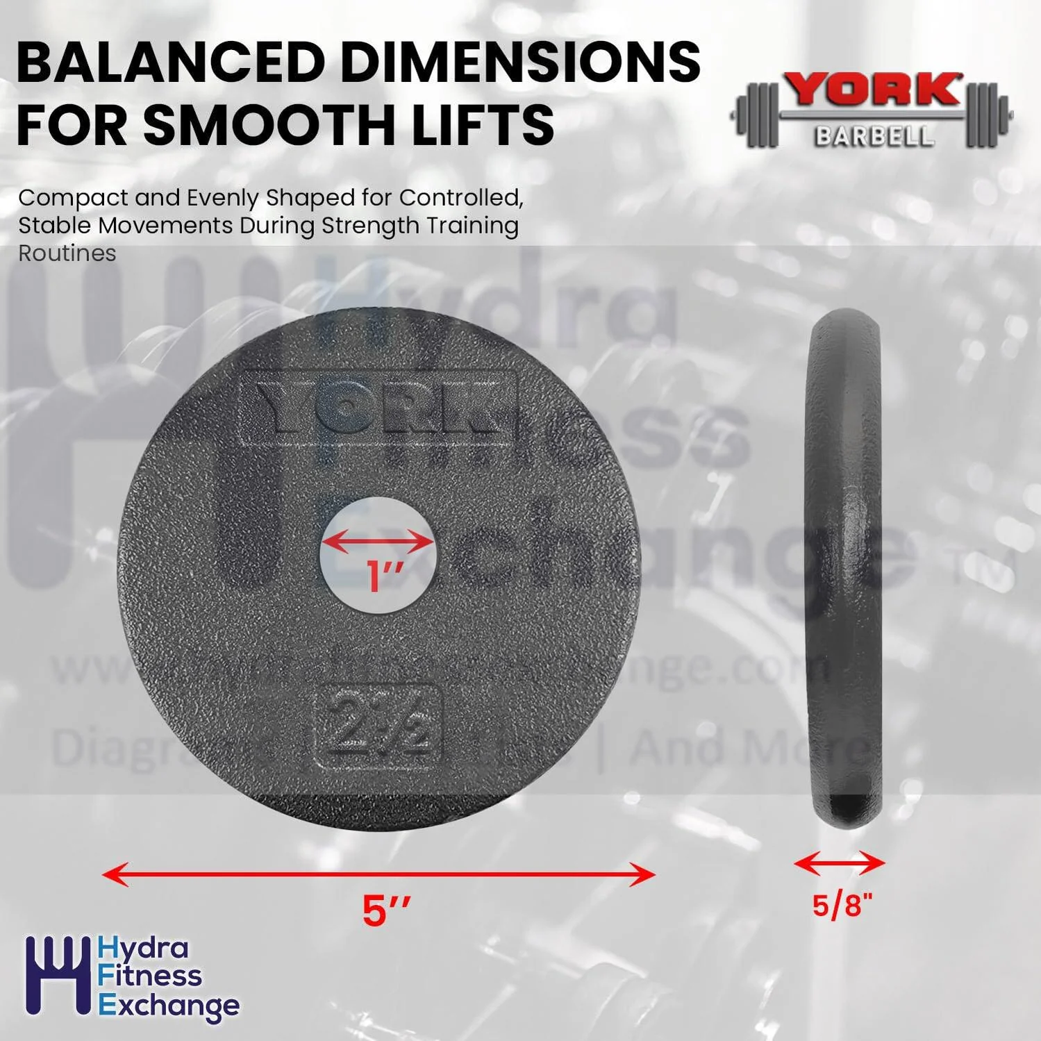 York Barbell 1” Standard Flat Pro Cast Iron Weight Plate for Strength Training (2.5 LB – Durable Pancake Design – Compatible with Standard Dumbbell Handles & Home Gym Equipment - Image 4