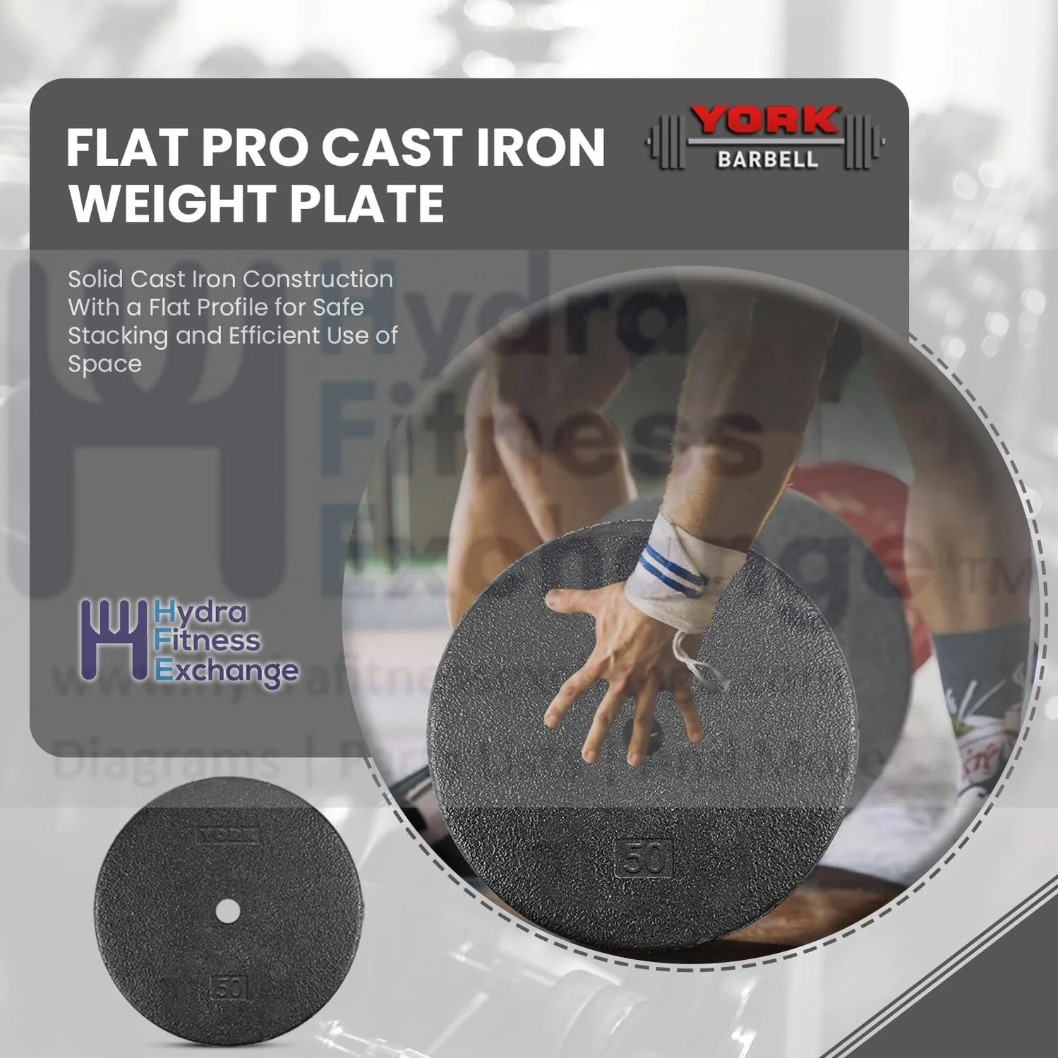 York Barbell 1” Standard Flat Pro Cast Iron Weight Plate for Strength Training (25 LB – Durable Pancake Design – Compatible with Standard Dumbbell Handles & Home Gym Equipment - Image 3