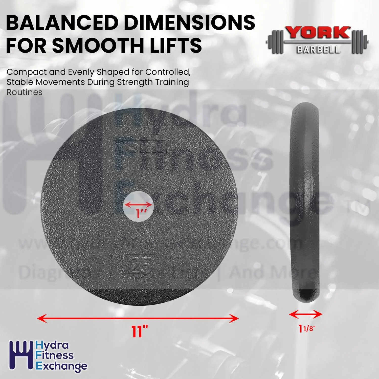 York Barbell 1” Standard Flat Pro Cast Iron Weight Plate for Strength Training (25 LB – Durable Pancake Design – Compatible with Standard Dumbbell Handles & Home Gym Equipment - Image 7
