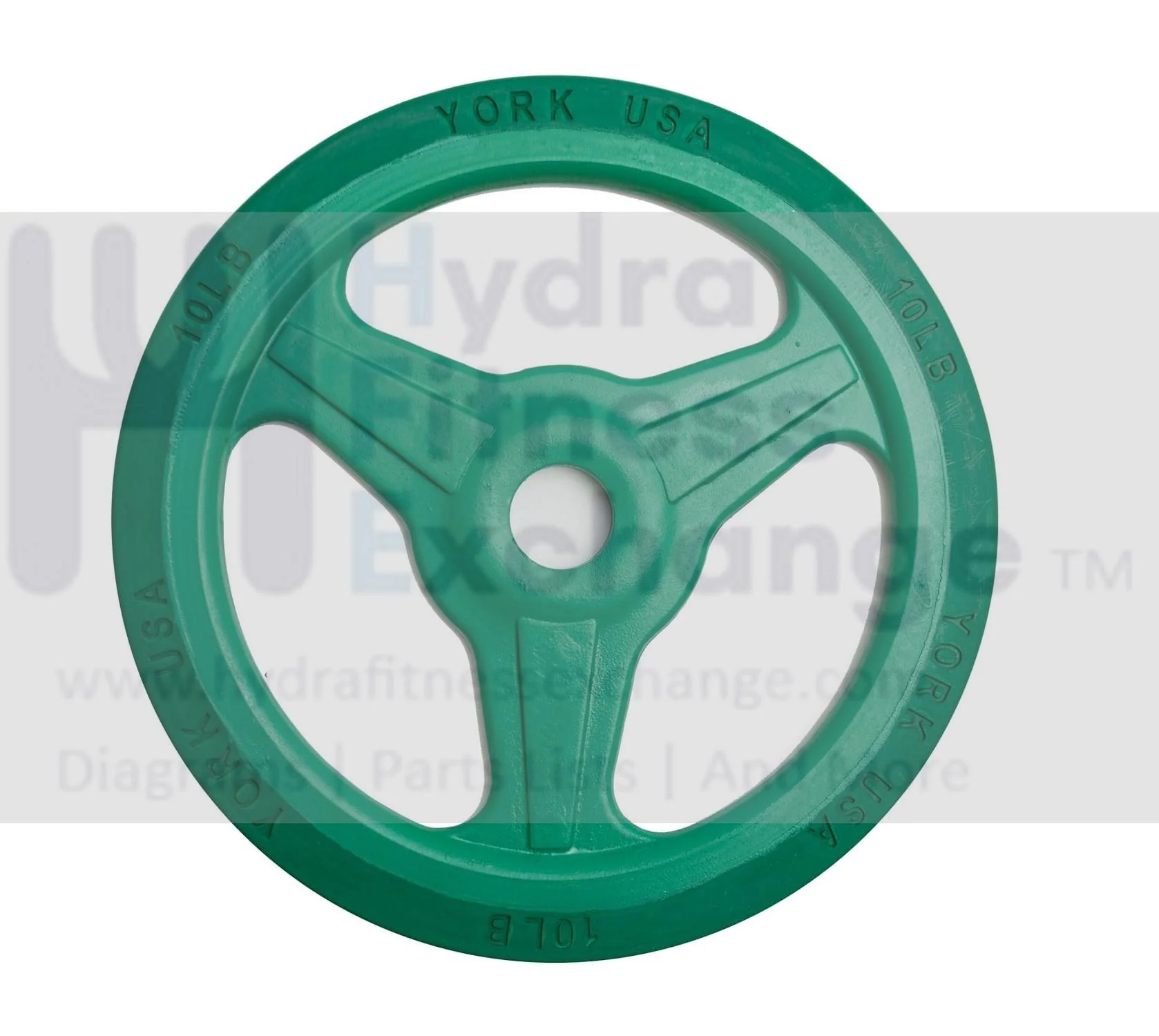 York Barbell 10LB Bumper Plates – Olympic Weight Plates with 3-Grip Design, Rubber-Coated for Floor Protection – Durable Cast Aluminum Milled Construction – Steel Composite Hub – Green