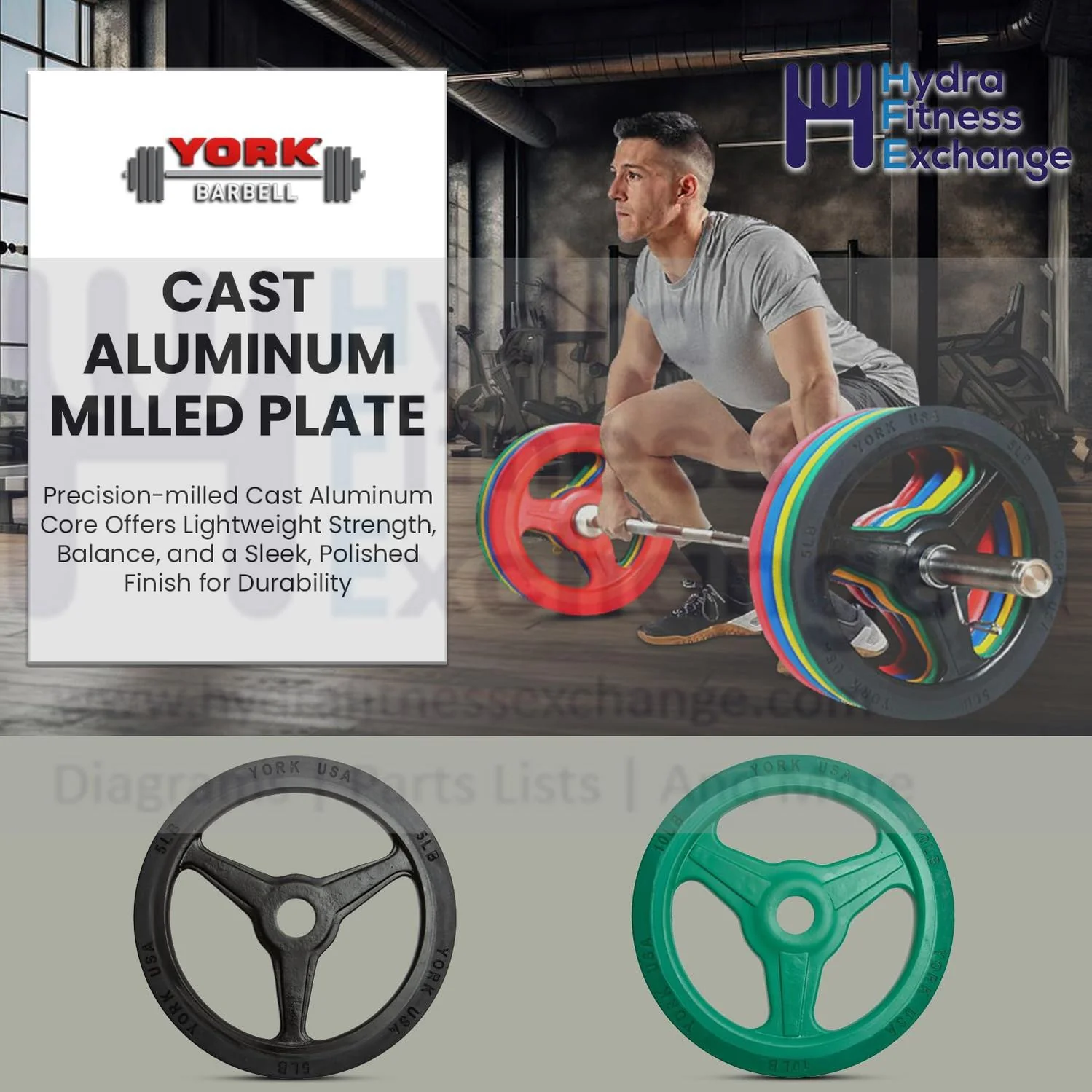 York Barbell 10LB Bumper Plates – Olympic Weight Plates with 3-Grip Design, Rubber-Coated for Floor Protection – Durable Cast Aluminum Milled Construction – Steel Composite Hub – Green - Image 3