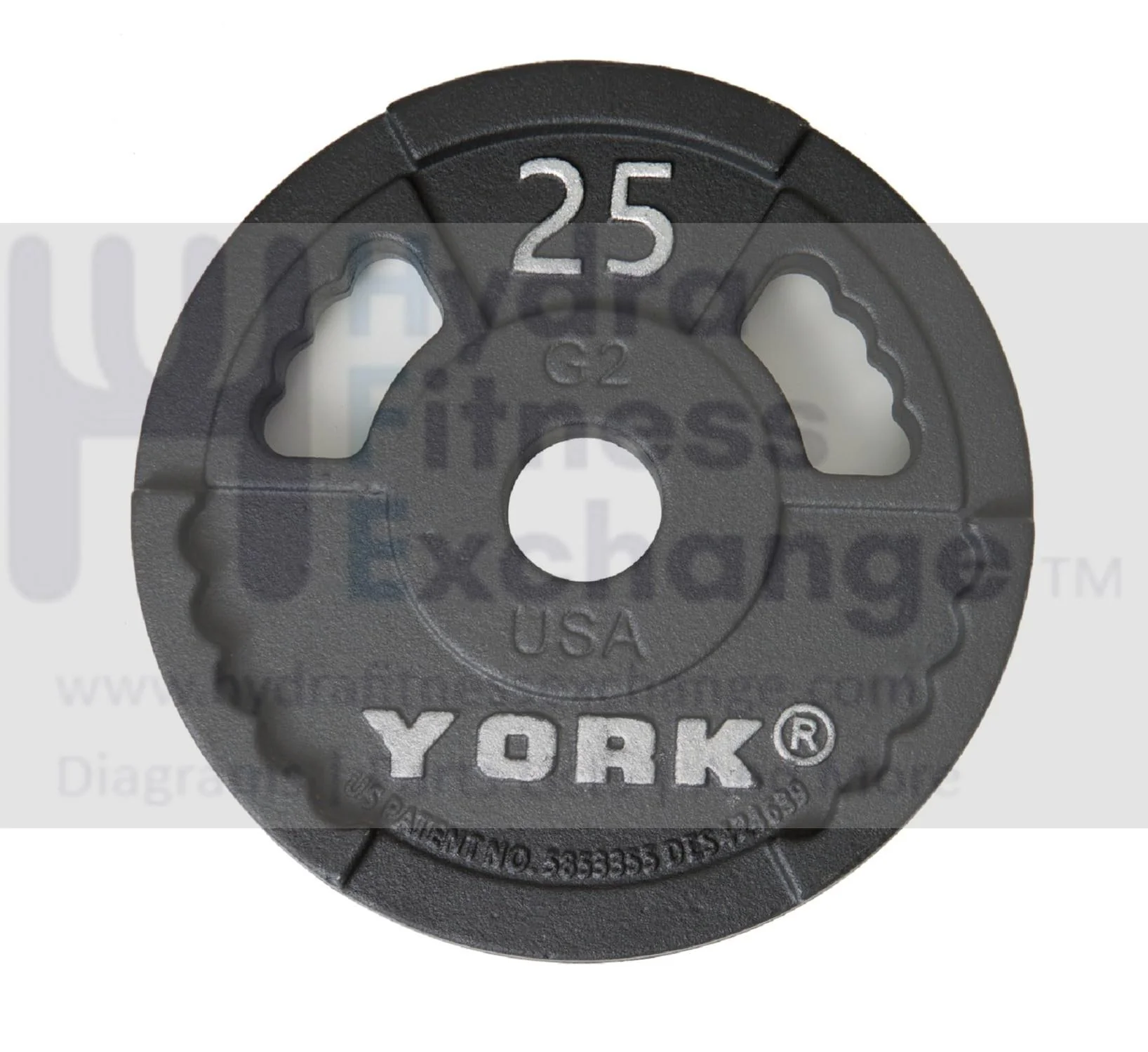 York Barbell 2" G-2 Thin Line Cast Iron Olympic Weight Plate - Dual Grip Innovative Interlocking Design for Pickup & Bar Loading - School Weight Rooms, Home & Commercial - 25LB, 11 ½" Dia, 1 ⅝" Thick