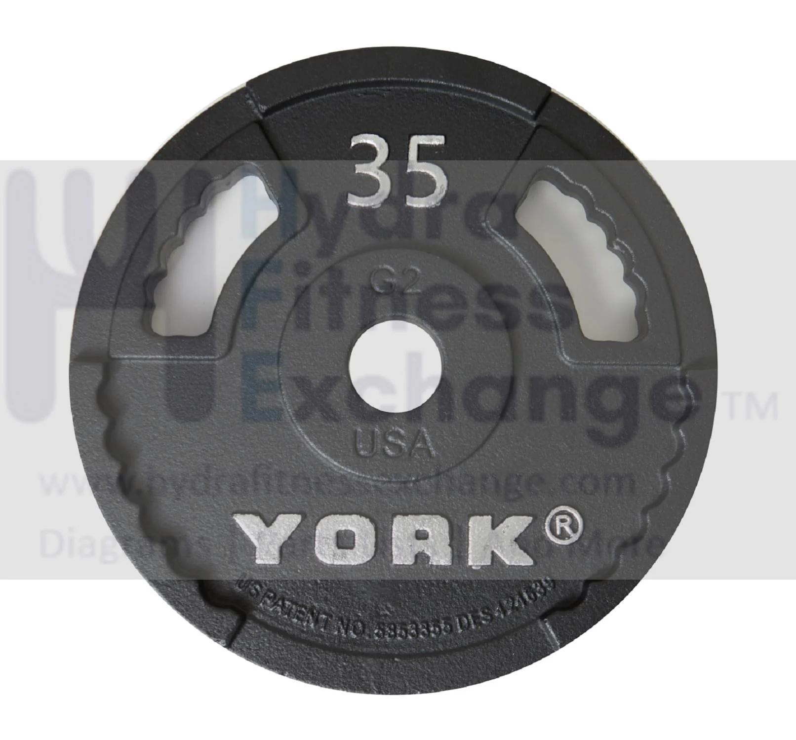 York Barbell 2" G-2 Thin Line Cast Iron Olympic Weight Plate - Dual Grip Innovative Interlocking Design for Pickup & Bar Loading - School Weight Rooms, Home & Commercial - 35LB, 13 ⅞" Dia, 1 ¾" Thick