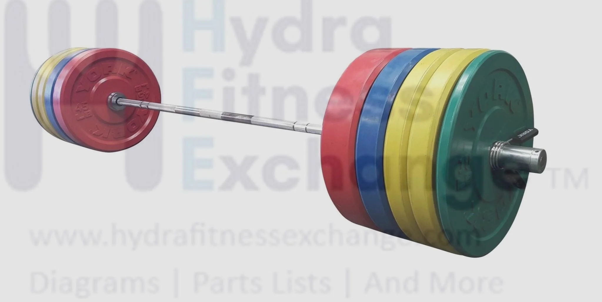 York Barbell 325 lb Rubber Training Bumper Plate Set with 20kg Men’s Needle Bearing Olympic Barbell – Durable Solid Rubber Plates, Steel Sleeves, and Spring Collars – Olympic Weightlifting Multicolor - Image 2