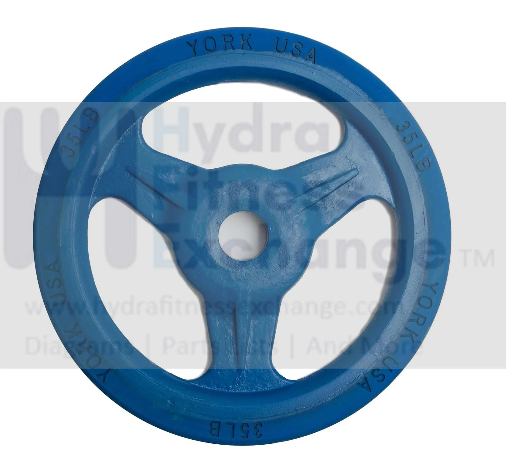 York Barbell Bumper Grip Cast Steel Composite Milled Plate – 3-Grip Design for Easy Handling – Rubber-Coated for Floor Protection – Durable Aluminum Steel Composite Hub – Blue in 35 lb