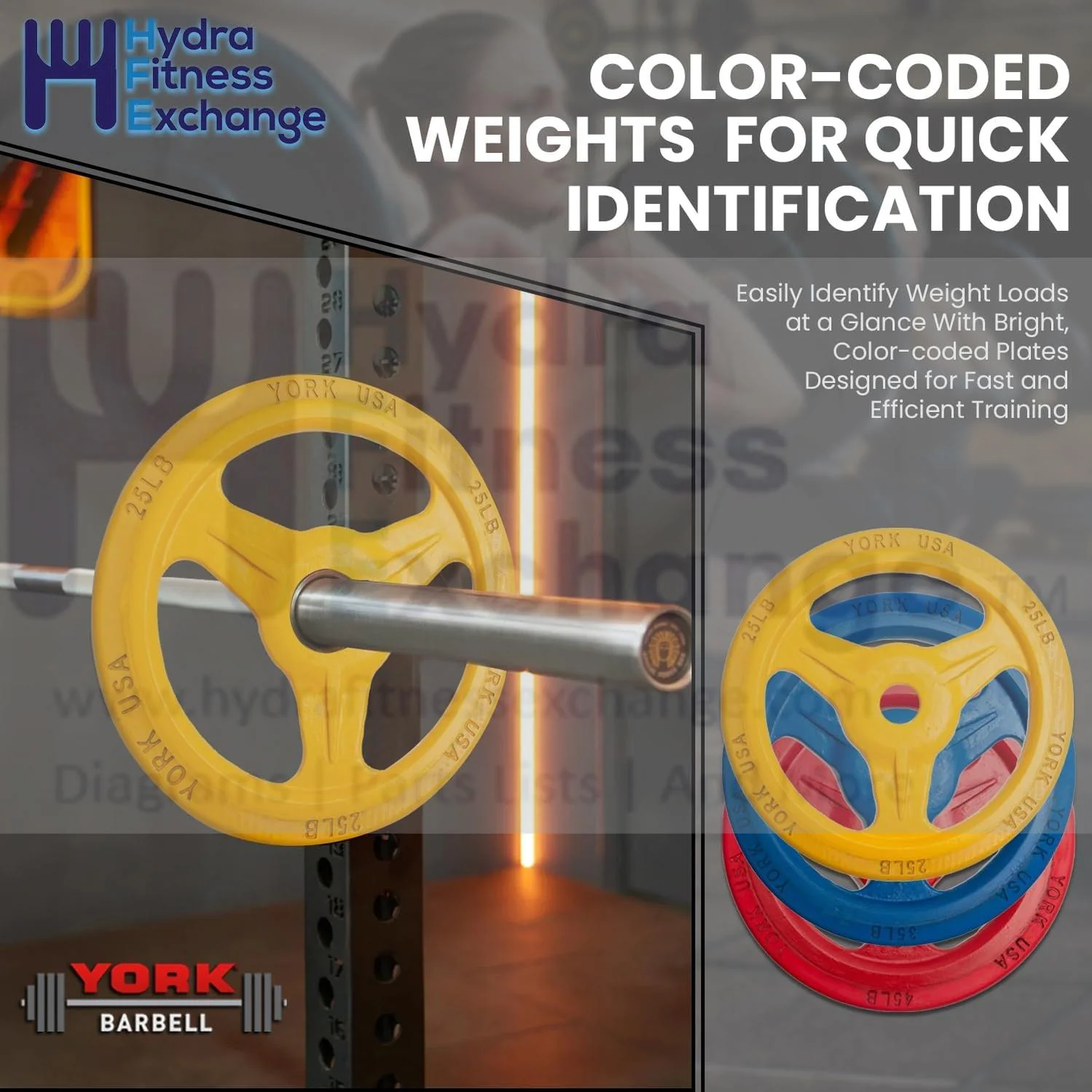 York Barbell Bumper Grip Cast Steel Composite Milled Plate – 3-Grip Design for Easy Handling – Rubber-Coated for Floor Protection – Durable Aluminum Steel Composite Hub – Red in 45 lb - Image 3
