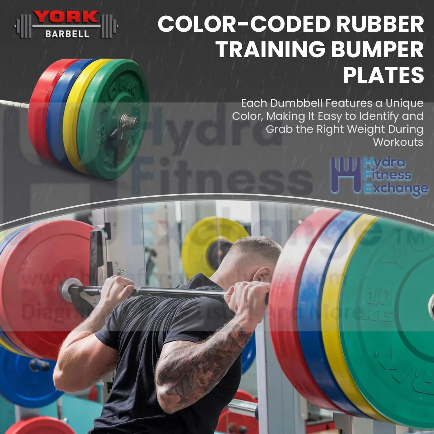 York Barbell Color-Coded Rubber Training Bumper Plates | Olympic Weightlifting Plates 10 KG | Durable Solid Rubber with 2” Center Steel Sleeve | Noise-Reducing, Floor-Protecting Weight Plates - Green - Image 2