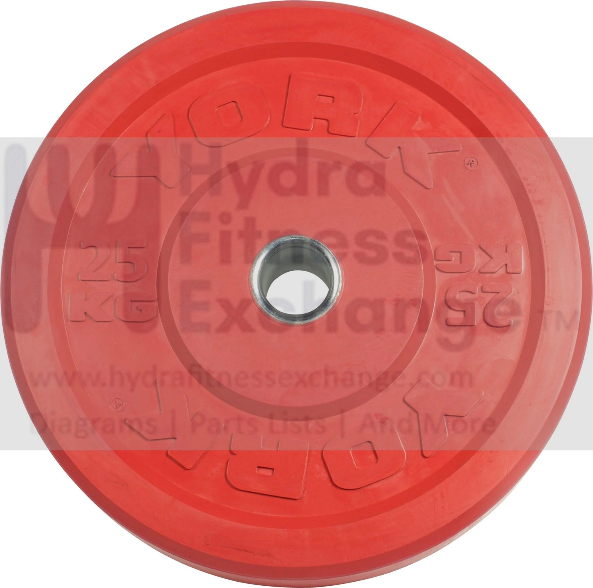 York Barbell Color-Coded Rubber Training Bumper Plates | Olympic Weightlifting Plates 25 KG | Durable Solid Rubber with 2” Center Steel Sleeve | Noise-Reducing, Floor-Protecting Weight Plates - Red