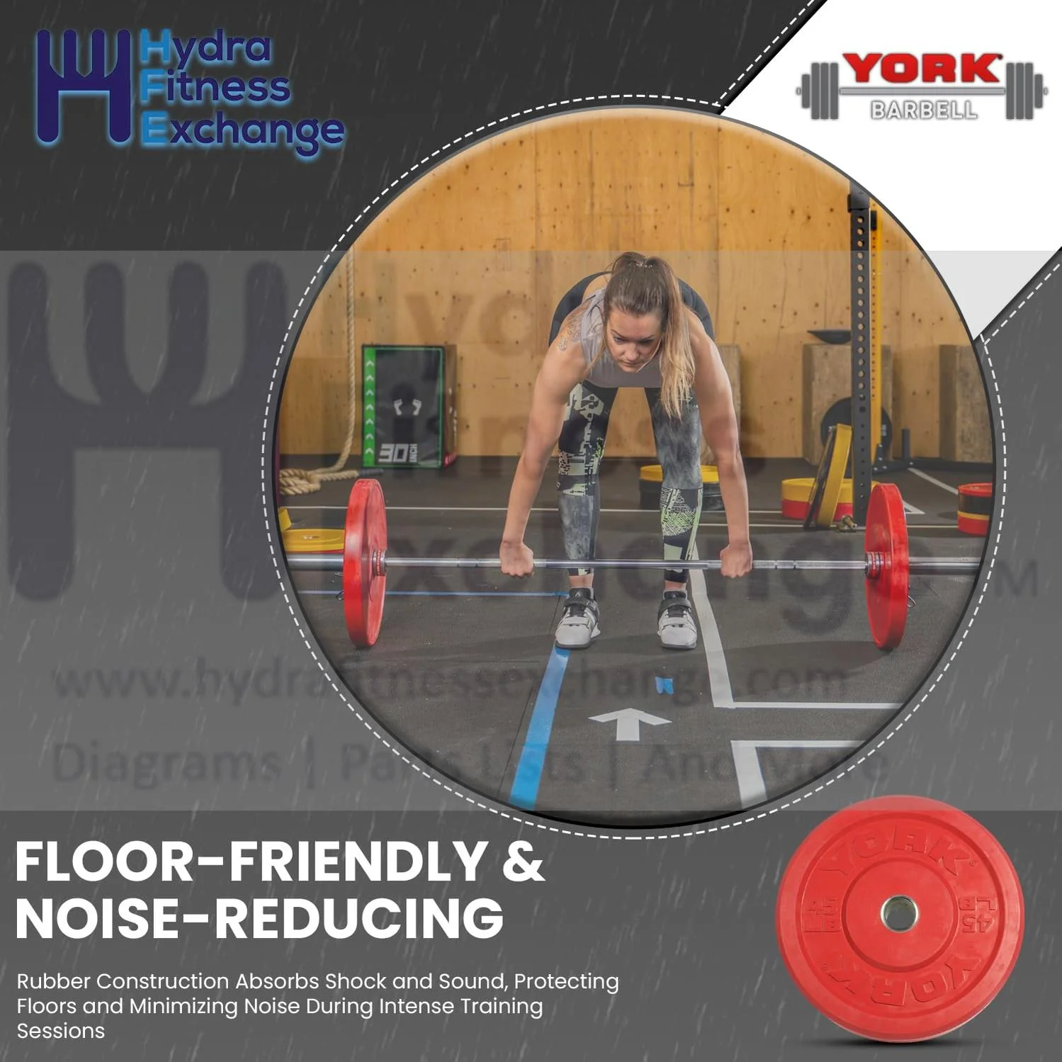York Barbell Color-Coded Rubber Training Bumper Plates | Olympic Weightlifting Plates 25 LB | Durable Solid Rubber with 2” Center Steel Sleeve | Noise-Reducing, Floor-Protecting Weight Plates - Yellow - Image 4