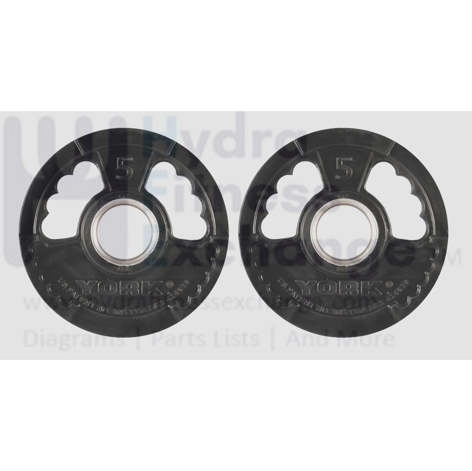 York Barbell Dual Grip Thin Line Rubber Encased Olympic Plate (5 lb Pair) – 2" Center Hole, Interlocking Design, Durable Rubber Coating, Easy-Grab Handles – For Home Gym & Commercial - Image 2