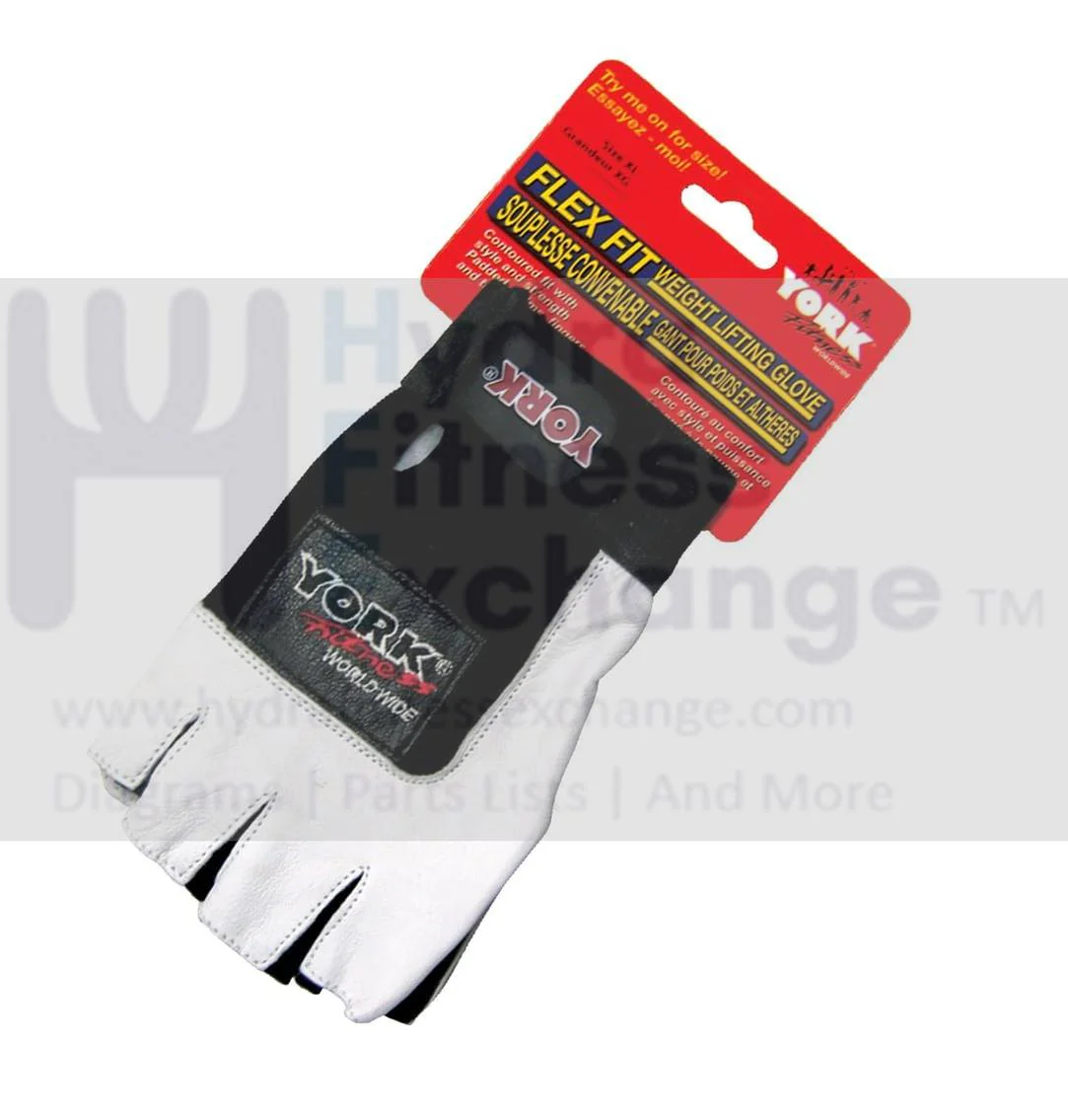 York Barbell Flex Fit Weight Lifting Gloves Pair Set - Goatskin Leather, Stretch Nylon Back, Wrist Support Strap - Anti-Slip Grip for Weightlifting Training - Comfortable & Stylish Design - Medium