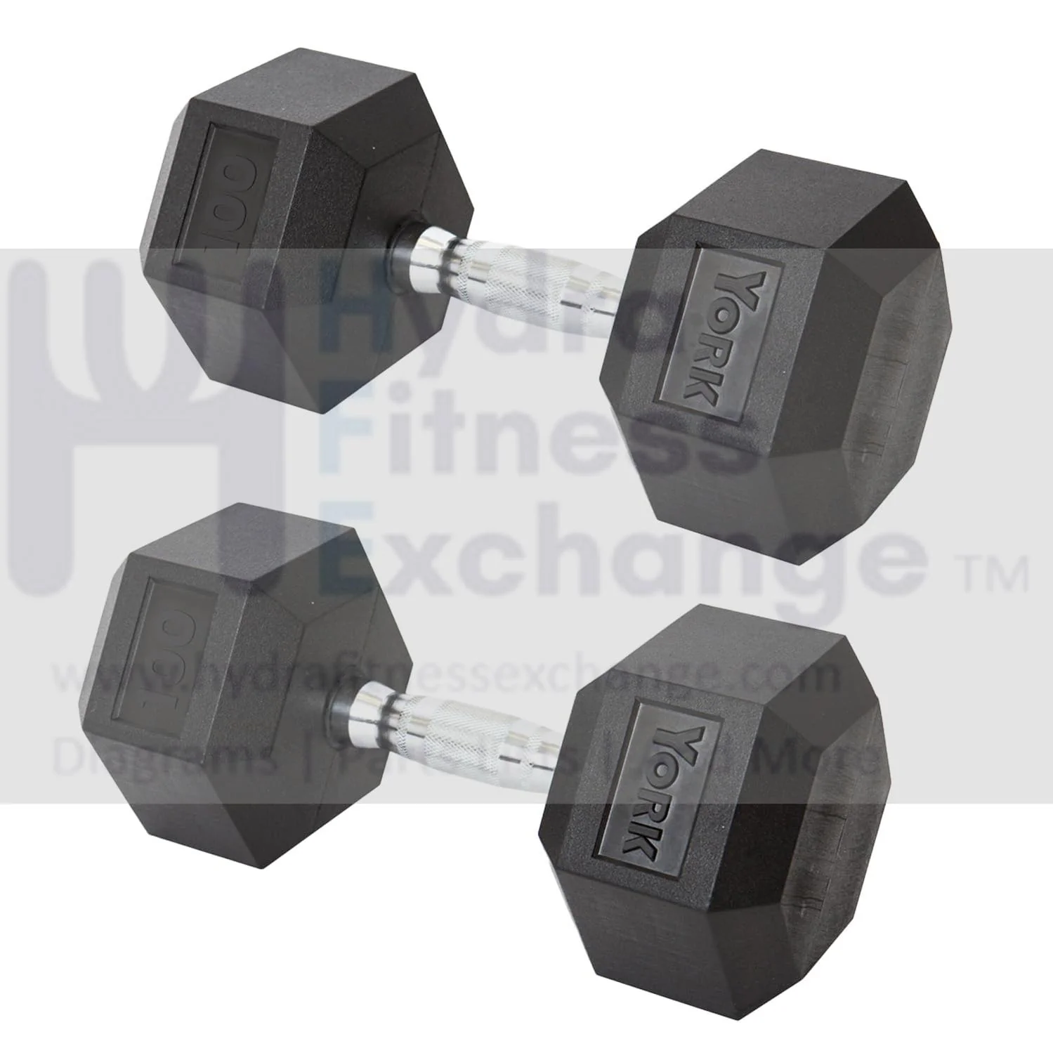 York Barbell Hex Dumbbell Set 100LB Rubber Coated Fixed Weight Dumbbells with Chrome Ergonomic Handle Odorless & Durable for Home Gym Women’s Strength Training Full Body Workouts - Pack of 2