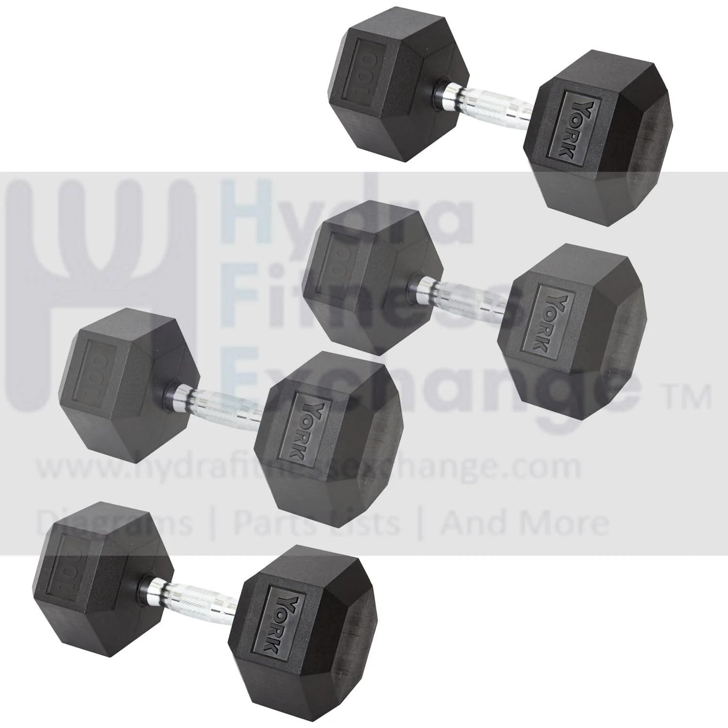 York Barbell Hex Dumbbell Set 100LB Rubber Coated Fixed Weight Dumbbells with Chrome Ergonomic Handle Odorless & Durable for Home Gym Women’s Strength Training Full Body Workouts - Pack of 4