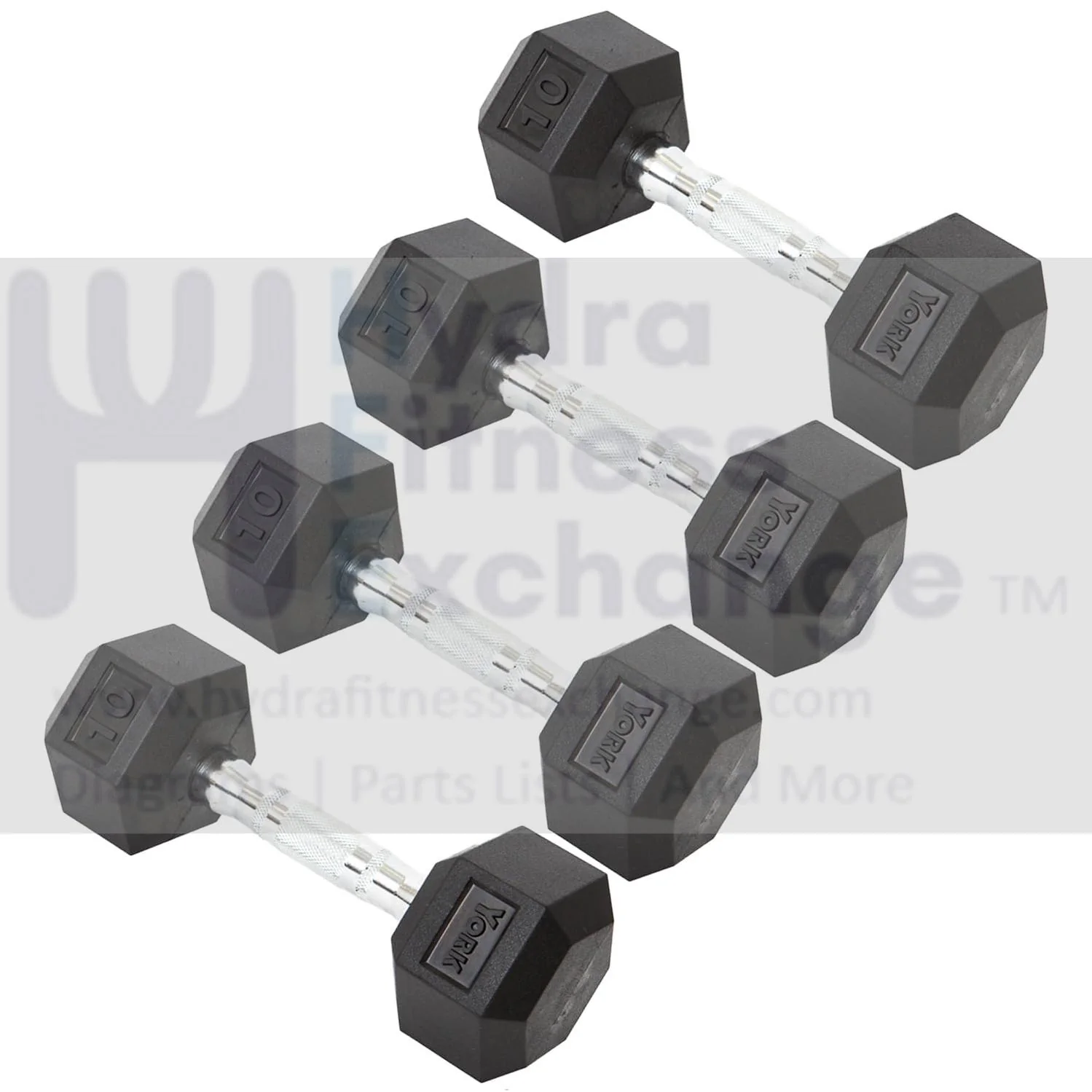 York Barbell Hex Dumbbell Set 10LB Rubber Coated Fixed Weight Dumbbells with Chrome Ergonomic Handle Odorless & Durable for Home Gym Women’s Strength Training Full Body Workouts - Pack of 4