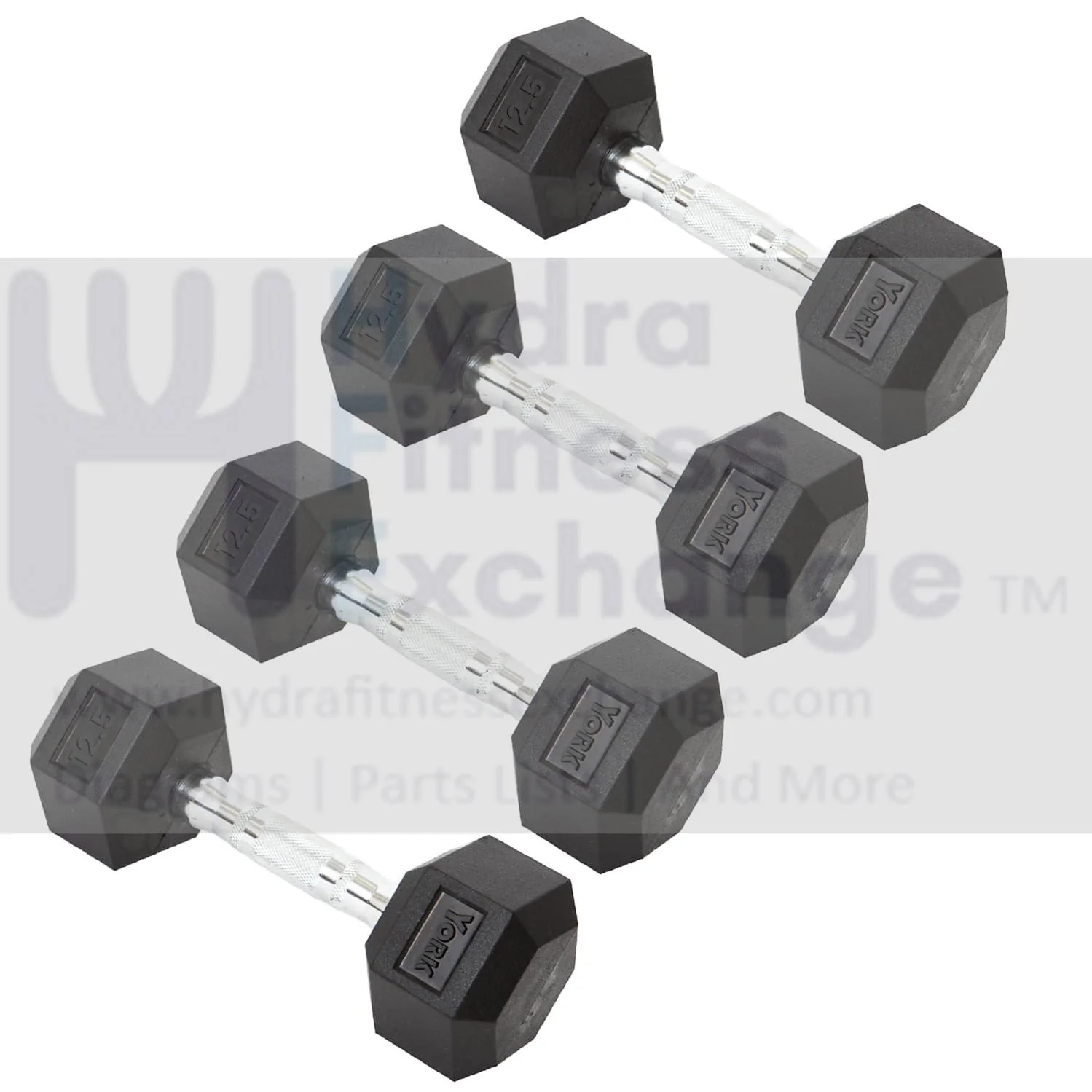York Barbell Hex Dumbbell Set 12.5LB Rubber Coated Fixed Weight Dumbbells with Chrome Ergonomic Handle Odorless & Durable for Home Gym Women’s Strength Training Full Body Workouts - Pack of 4