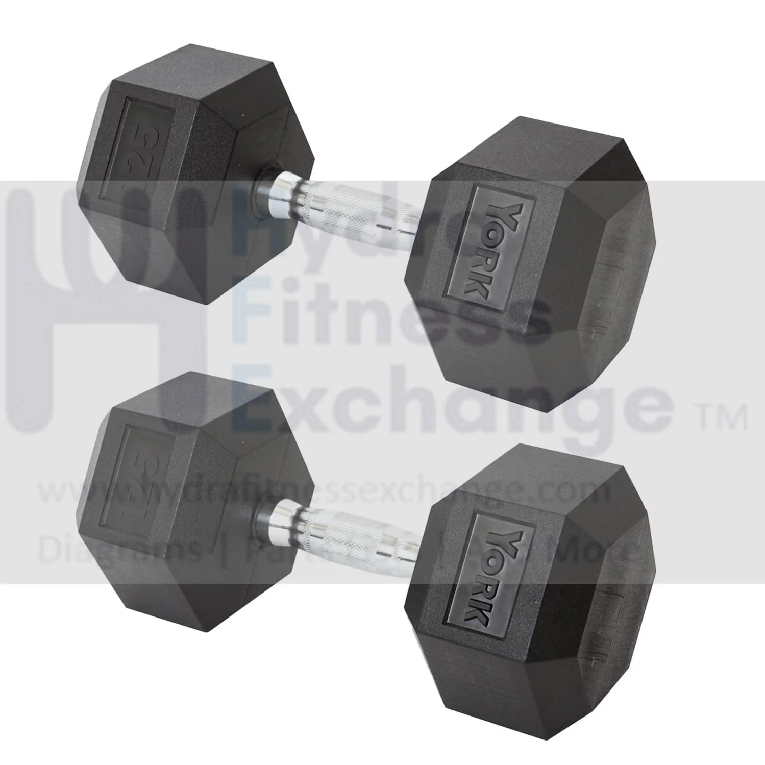 York Barbell Hex Dumbbell Set 125LB Rubber Coated Fixed Weight Dumbbells with Chrome Ergonomic Handle Odorless & Durable for Home Gym Women’s Strength Training Full Body Workouts - Pack of 2