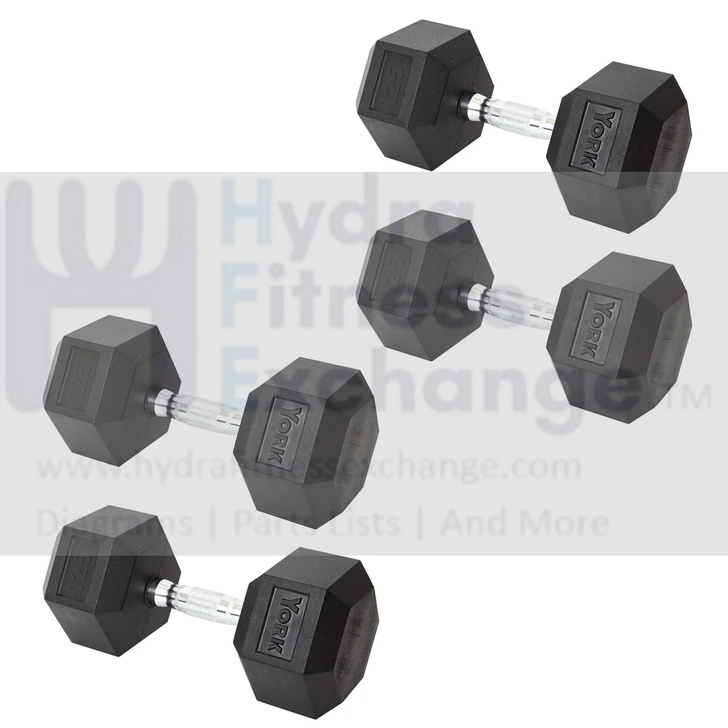 York Barbell Hex Dumbbell Set 125LB Rubber Coated Fixed Weight Dumbbells with Chrome Ergonomic Handle Odorless & Durable for Home Gym Women’s Strength Training Full Body Workouts - Pack of 4