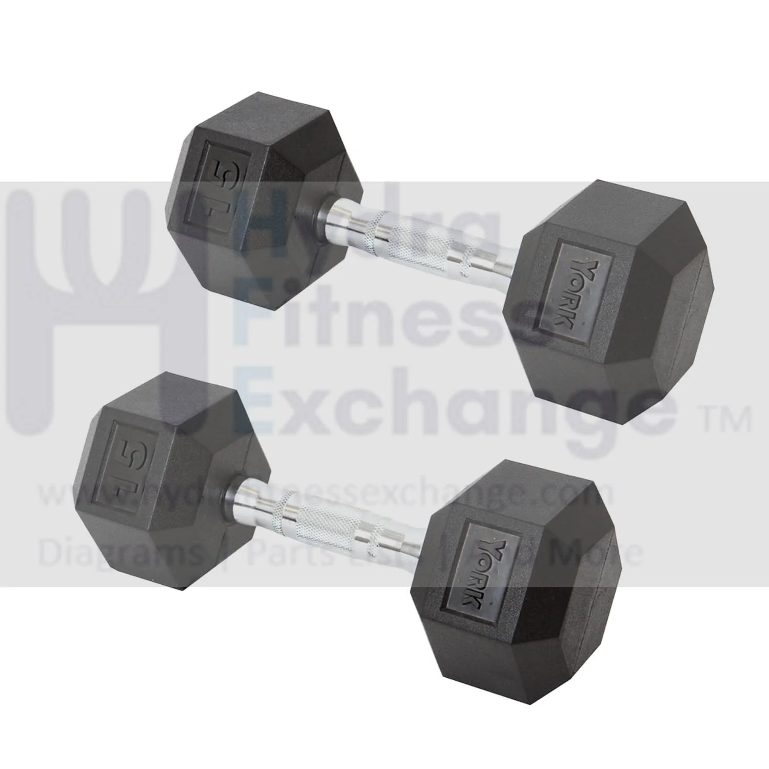 York Barbell Hex Dumbbell Set 15LB Rubber Coated Fixed Weight Dumbbells with Chrome Ergonomic Handle Odorless & Durable for Home Gym Women’s Strength Training Full Body Workouts - Pack of 2