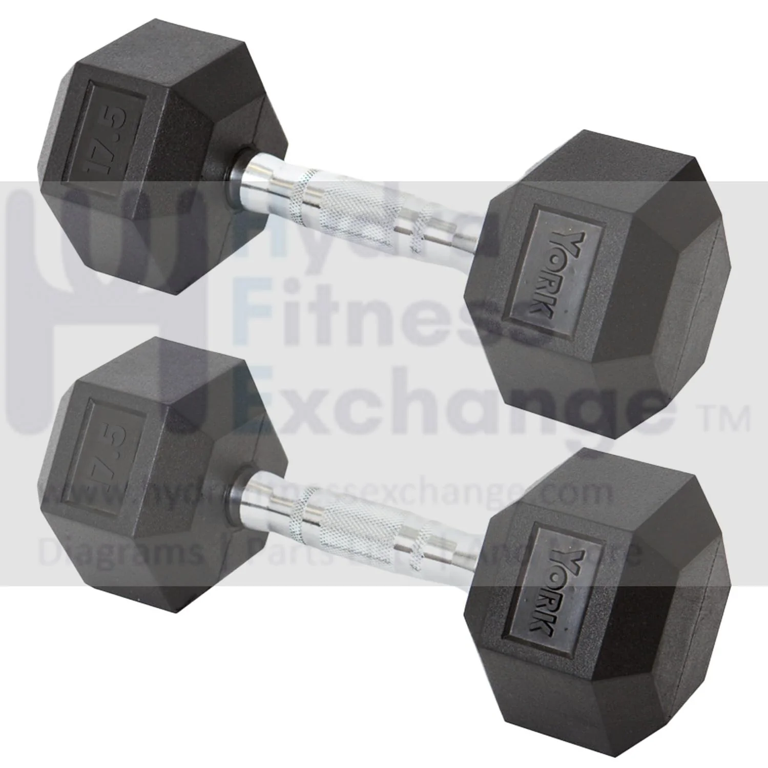 York Barbell Hex Dumbbell Set 17.5LB Rubber Coated Fixed Weight Dumbbells with Chrome Ergonomic Handle Odorless & Durable for Home Gym Women’s Strength Training Full Body Workouts - Pack of 2