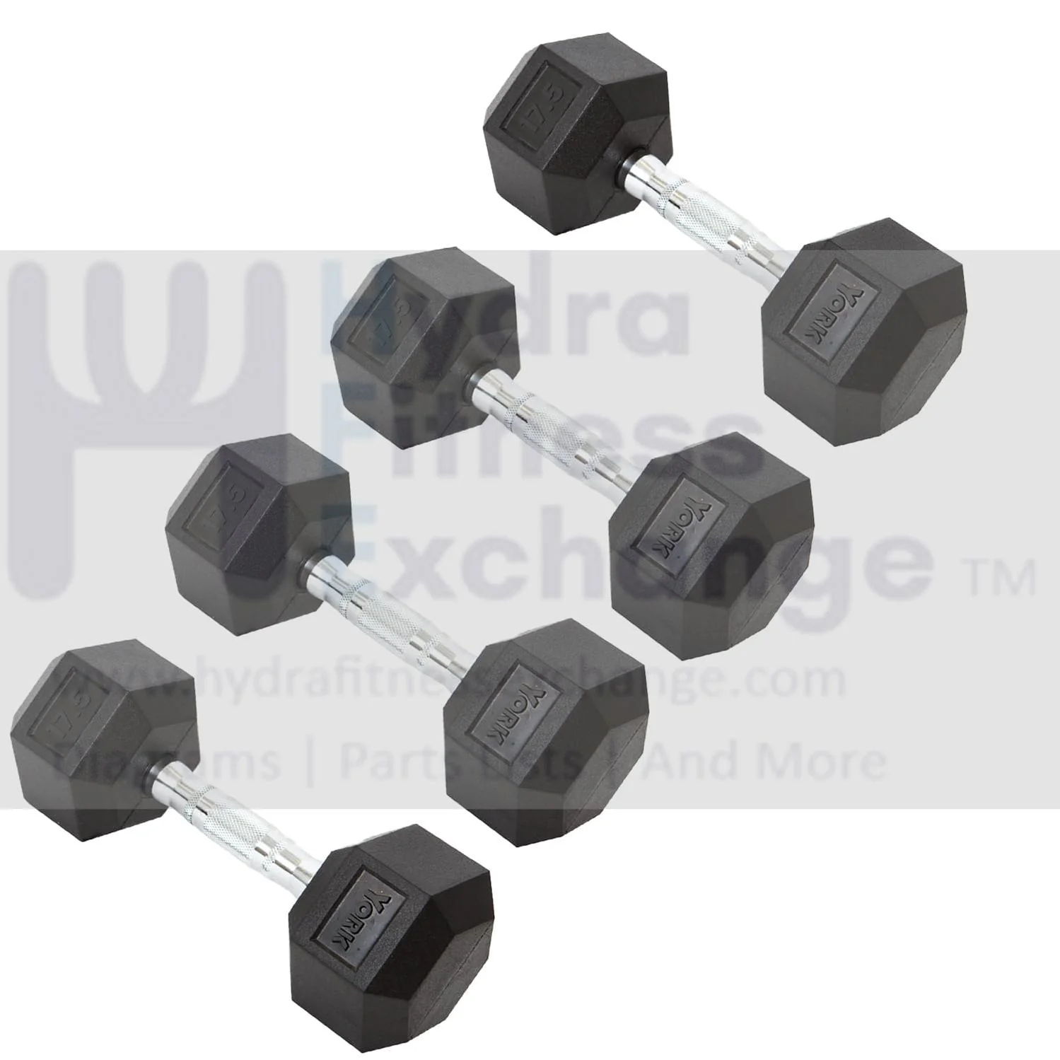 York Barbell Hex Dumbbell Set 17.5LB Rubber Coated Fixed Weight Dumbbells with Chrome Ergonomic Handle Odorless & Durable for Home Gym Women’s Strength Training Full Body Workouts - Pack of 4
