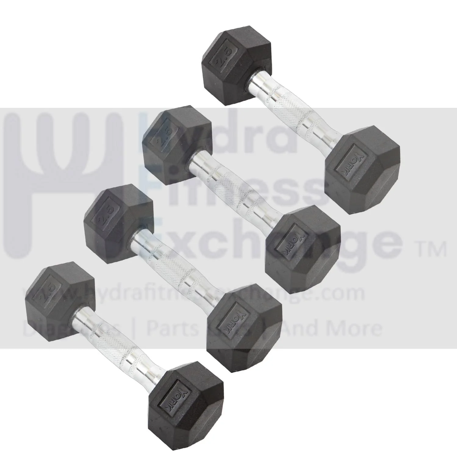 York Barbell Hex Dumbbell Set 2.5LB Rubber Coated Fixed Weight Dumbbells with Chrome Ergonomic Handle Odorless & Durable for Home Gym Women’s Strength Training Full Body Workouts - Pack of 4