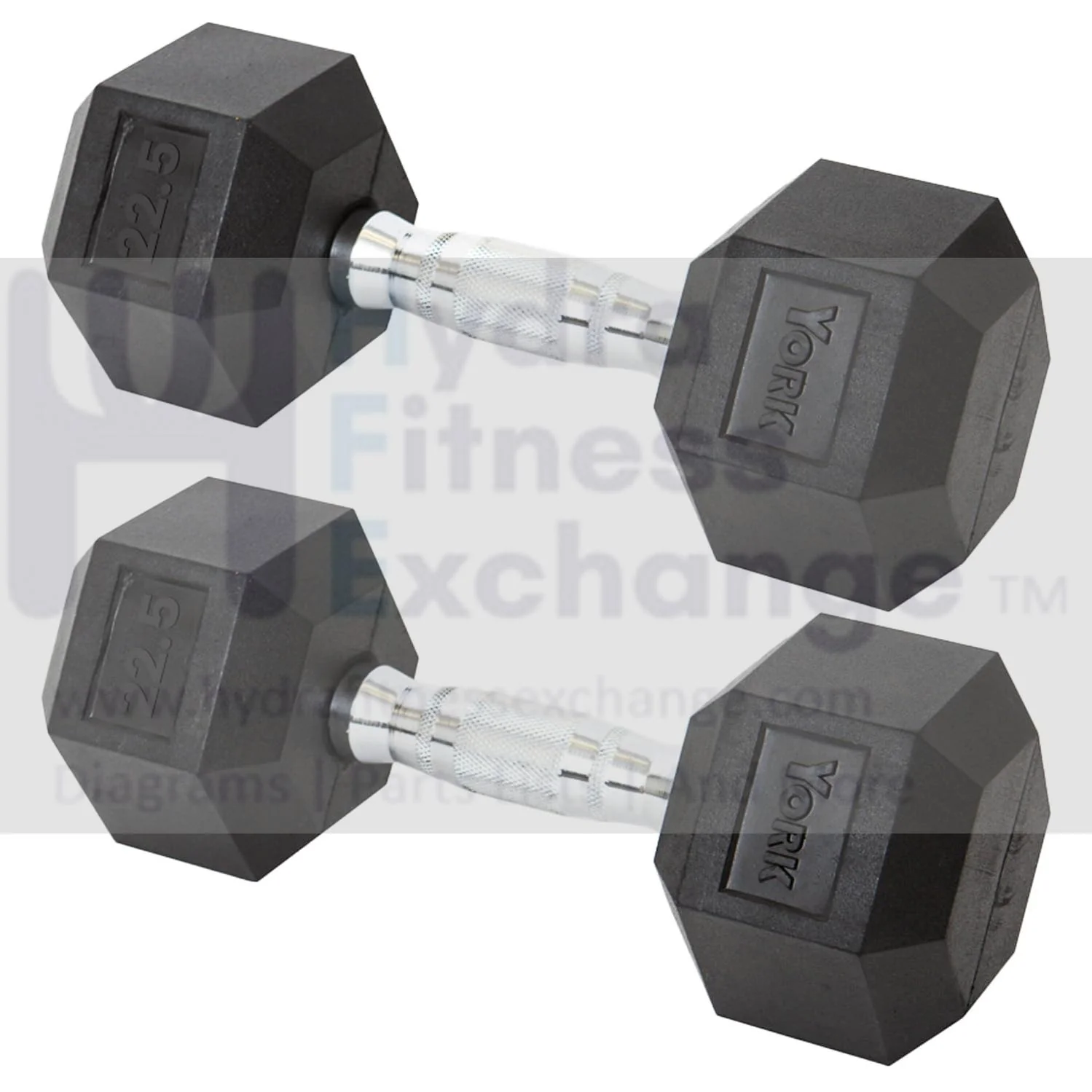 York Barbell Hex Dumbbell Set 22.5LB Rubber Coated Fixed Weight Dumbbells with Chrome Ergonomic Handle Odorless & Durable for Home Gym Women’s Strength Training Full Body Workouts - Pack of 2