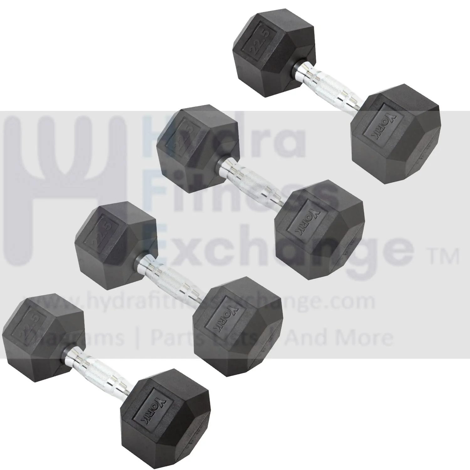 York Barbell Hex Dumbbell Set 22.5LB Rubber Coated Fixed Weight Dumbbells with Chrome Ergonomic Handle Odorless & Durable for Home Gym Women’s Strength Training Full Body Workouts - Pack of 4