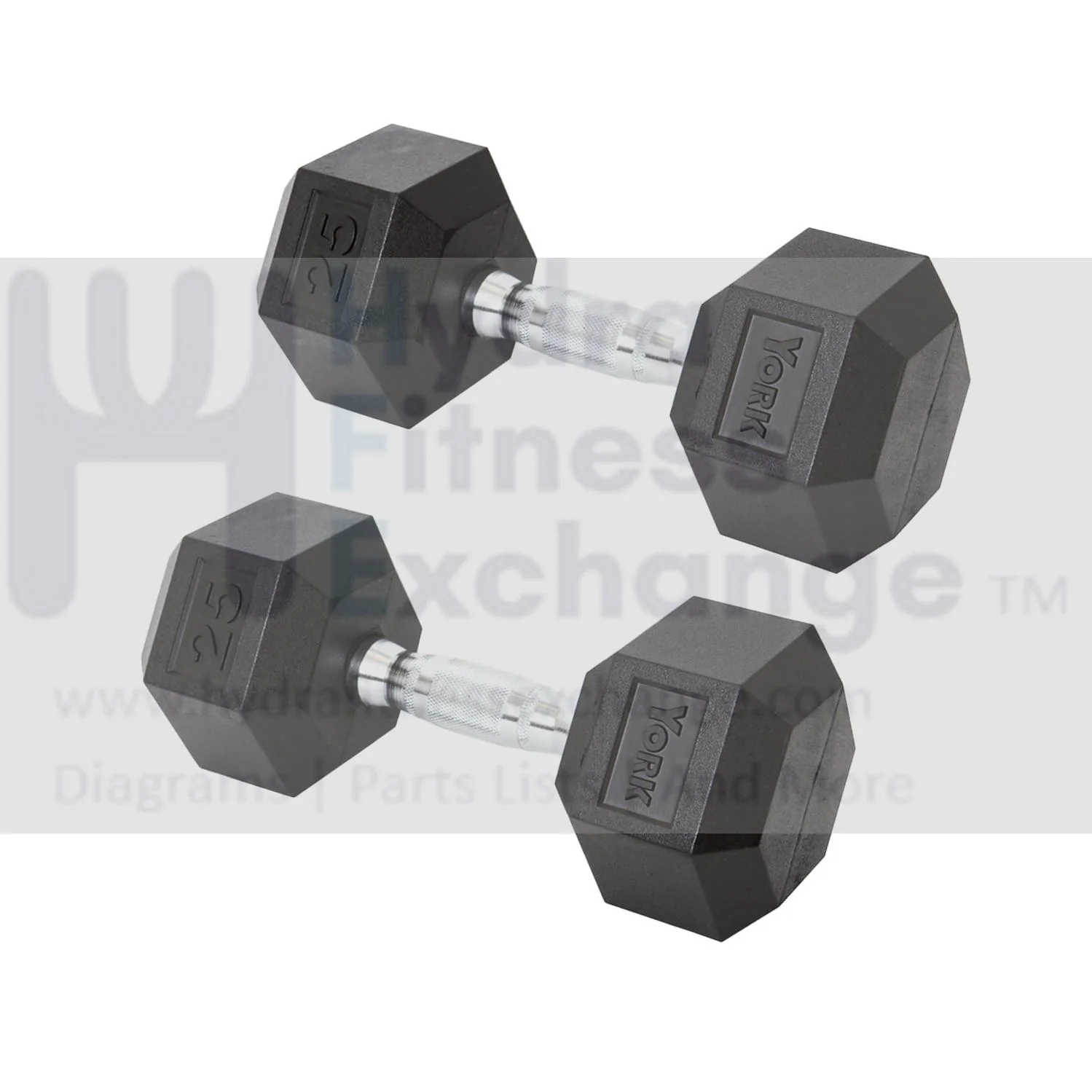 York Barbell Hex Dumbbell Set 25LB Rubber Coated Fixed Weight Dumbbells with Chrome Ergonomic Handle Odorless & Durable for Home Gym Women’s Strength Training Full Body Workouts - Pack of 2