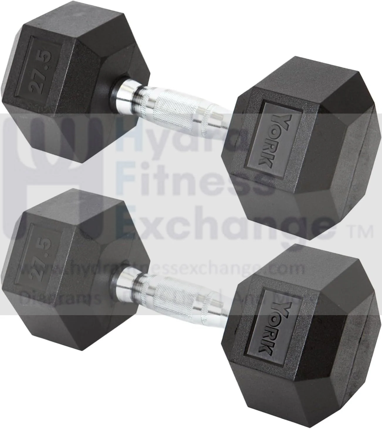 York Barbell Hex Dumbbell Set 27.5LB Rubber Coated Fixed Weight Dumbbells with Chrome Ergonomic Handle Odorless & Durable for Home Gym Women’s Strength Training Full Body Workouts - Pack of 2