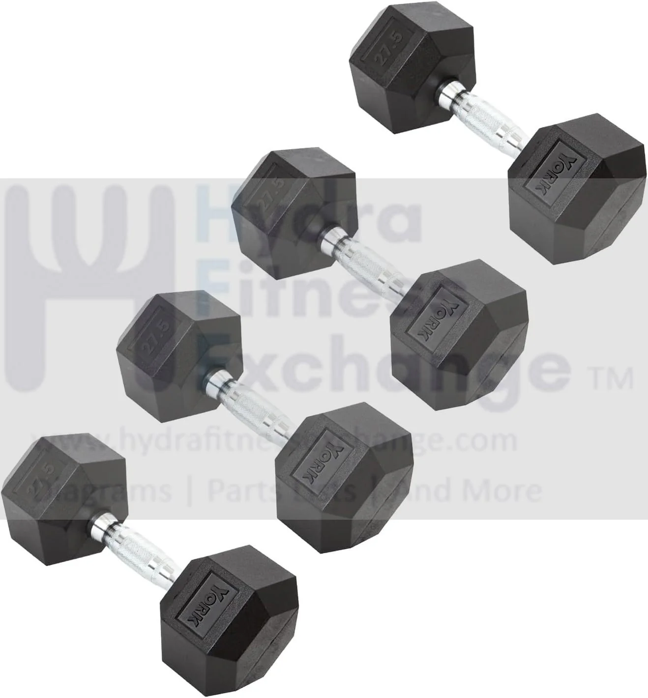 York Barbell Hex Dumbbell Set 27.5LB Rubber Coated Fixed Weight Dumbbells with Chrome Ergonomic Handle Odorless & Durable for Home Gym Women’s Strength Training Full Body Workouts - Pack of 4