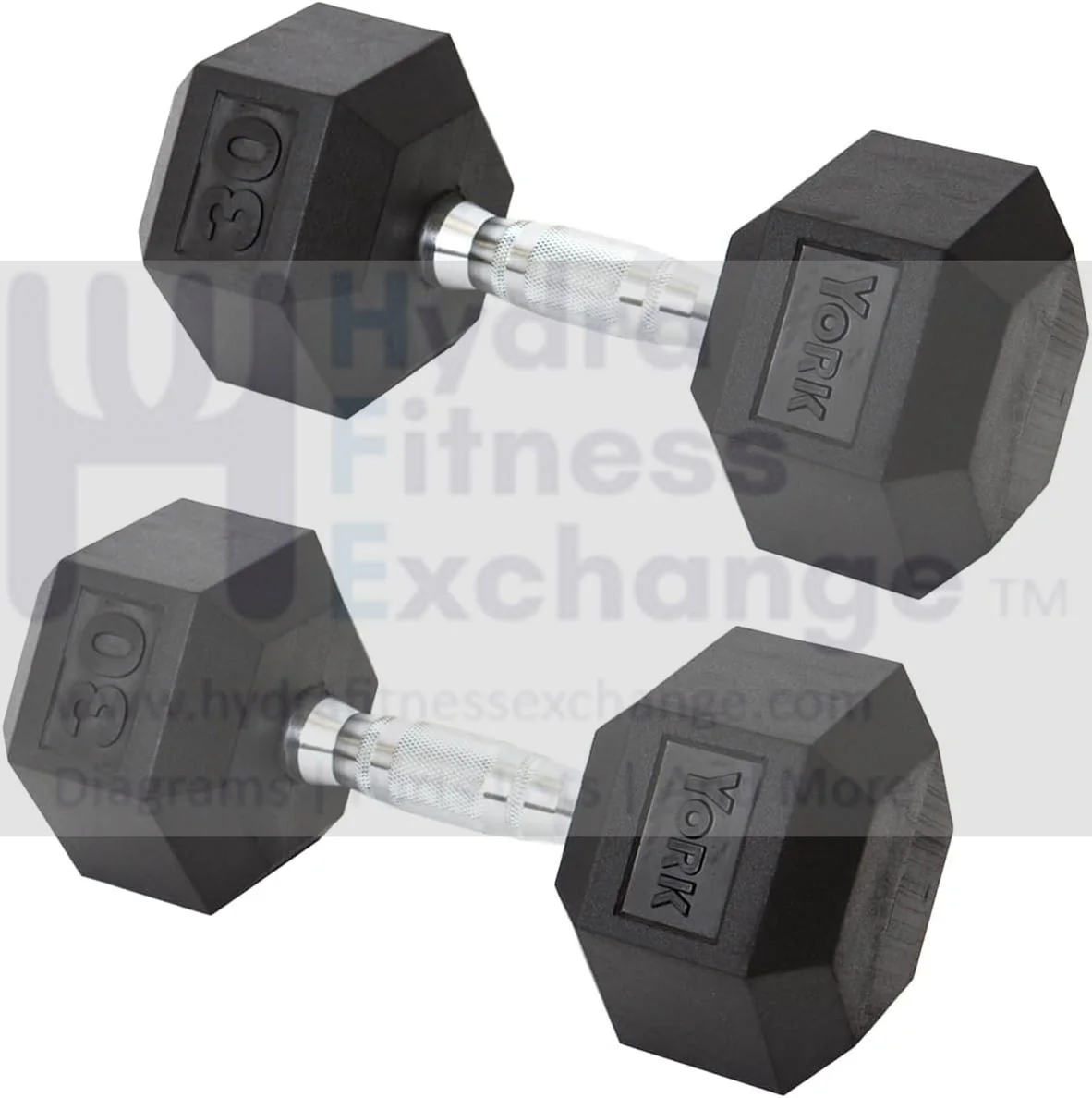 York Barbell Hex Dumbbell Set 30LB Rubber Coated Fixed Weight Dumbbells with Chrome Ergonomic Handle Odorless & Durable for Home Gym Women’s Strength Training Full Body Workouts - Pack of 2