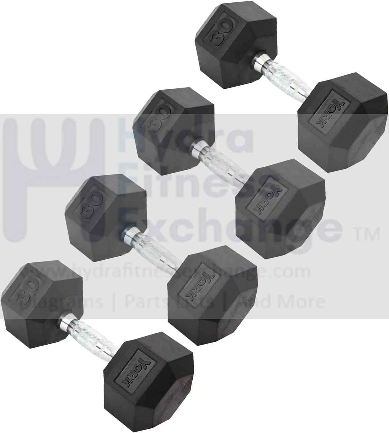 York Barbell Hex Dumbbell Set 30LB Rubber Coated Fixed Weight Dumbbells with Chrome Ergonomic Handle Odorless & Durable for Home Gym Women’s Strength Training Full Body Workouts - Pack of 4