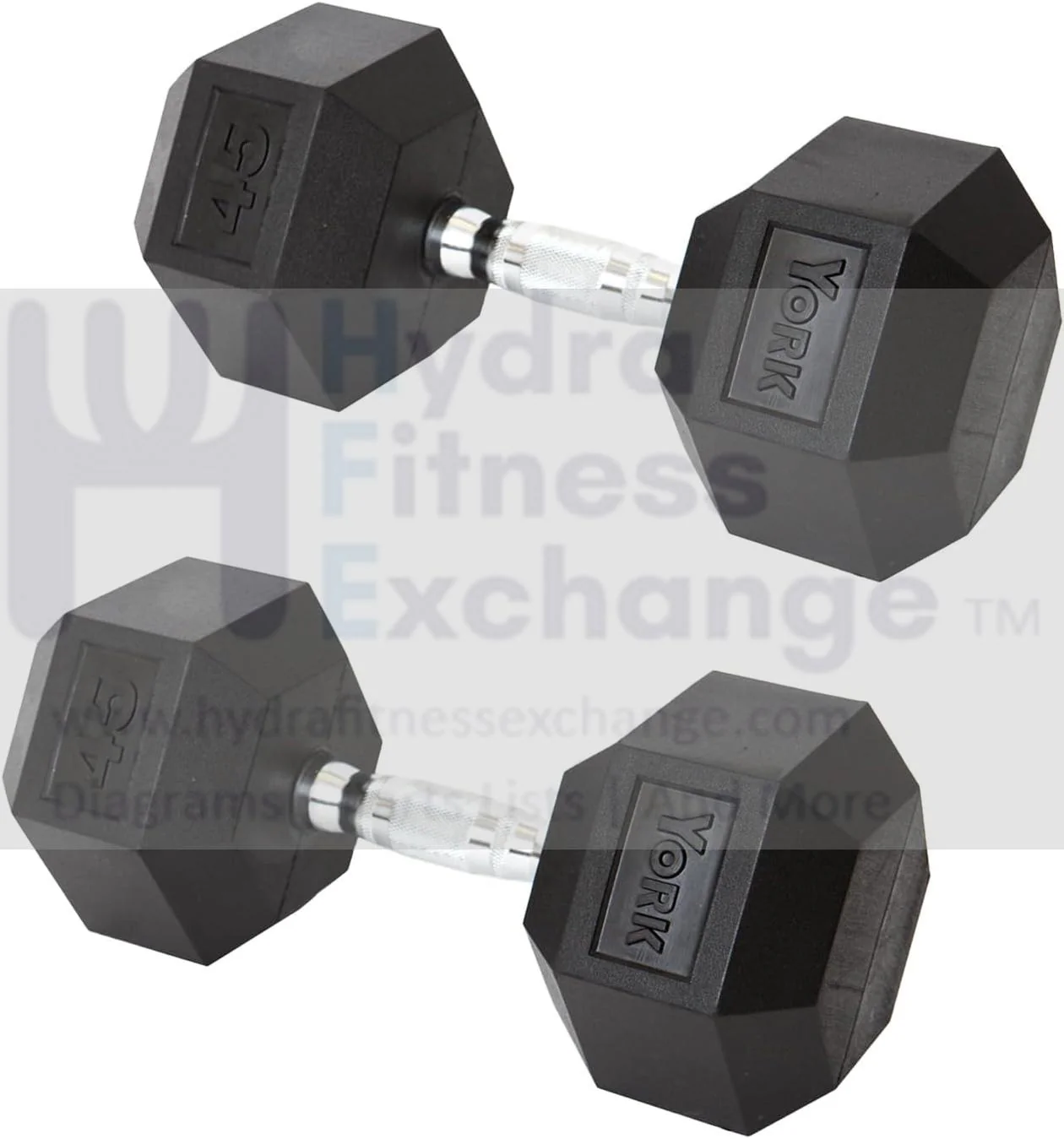 York Barbell Hex Dumbbell Set 45LB Rubber Coated Fixed Weight Dumbbells with Chrome Ergonomic Handle Odorless & Durable for Home Gym Women’s Strength Training Full Body Workouts - Pack of 2