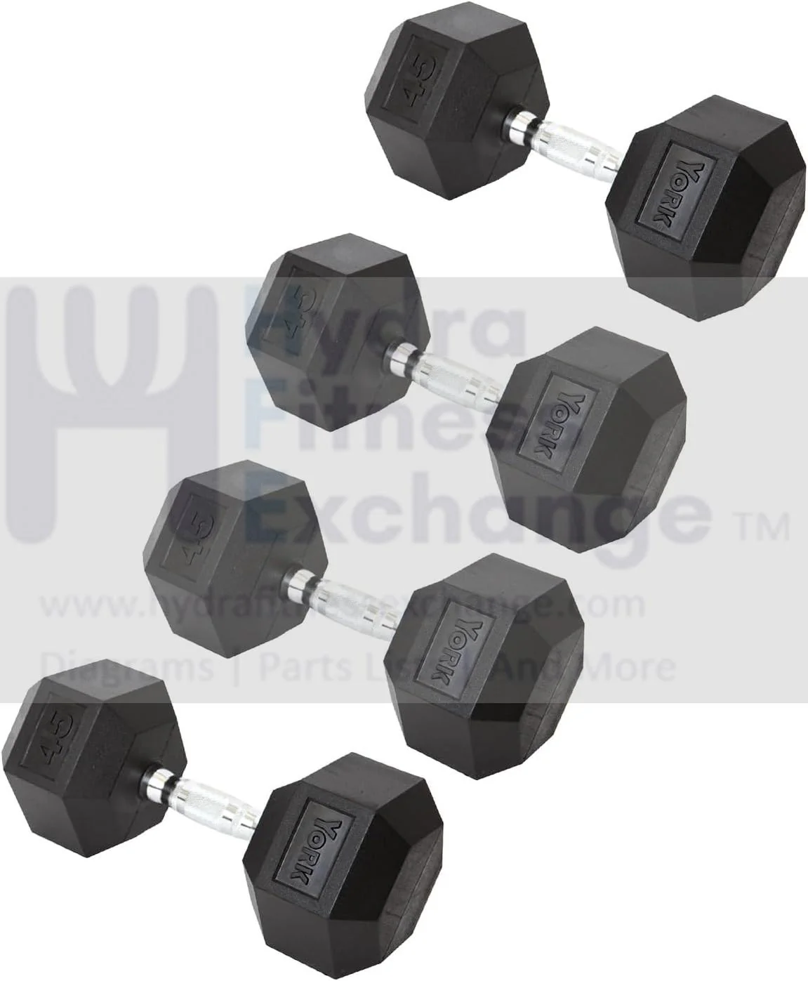 York Barbell Hex Dumbbell Set 45LB Rubber Coated Fixed Weight Dumbbells with Chrome Ergonomic Handle Odorless & Durable for Home Gym Women’s Strength Training Full Body Workouts - Pack of 4