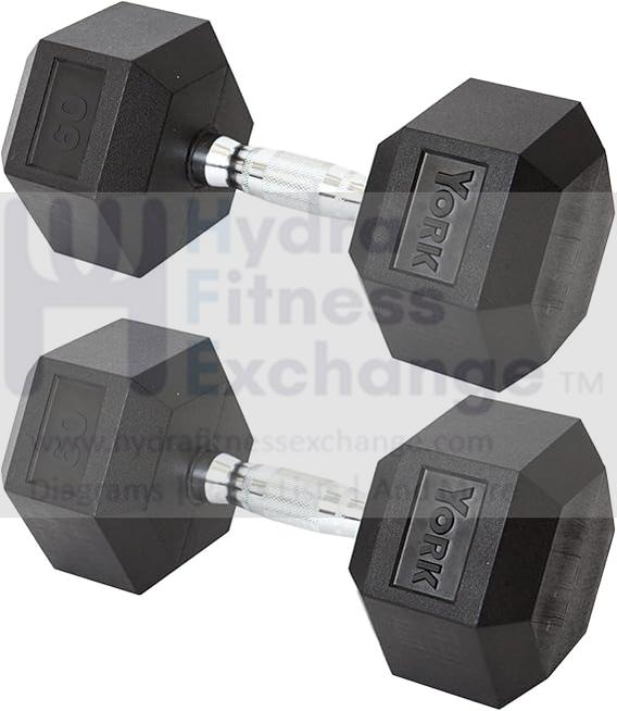 York Barbell Hex Dumbbell Set 60LB Rubber Coated Fixed Weight Dumbbells with Chrome Ergonomic Handle Odorless & Durable for Home Gym Women’s Strength Training Full Body Workouts - Pack of 2